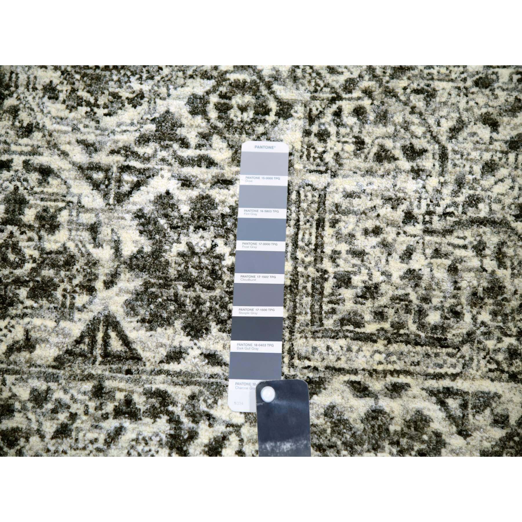 12'x12' Decorators White, Tone on Tone, Hand Knotted Undyed Extra Soft Wool, Round Mamluk Dynasty Design, Oriental Rug Sh79985
