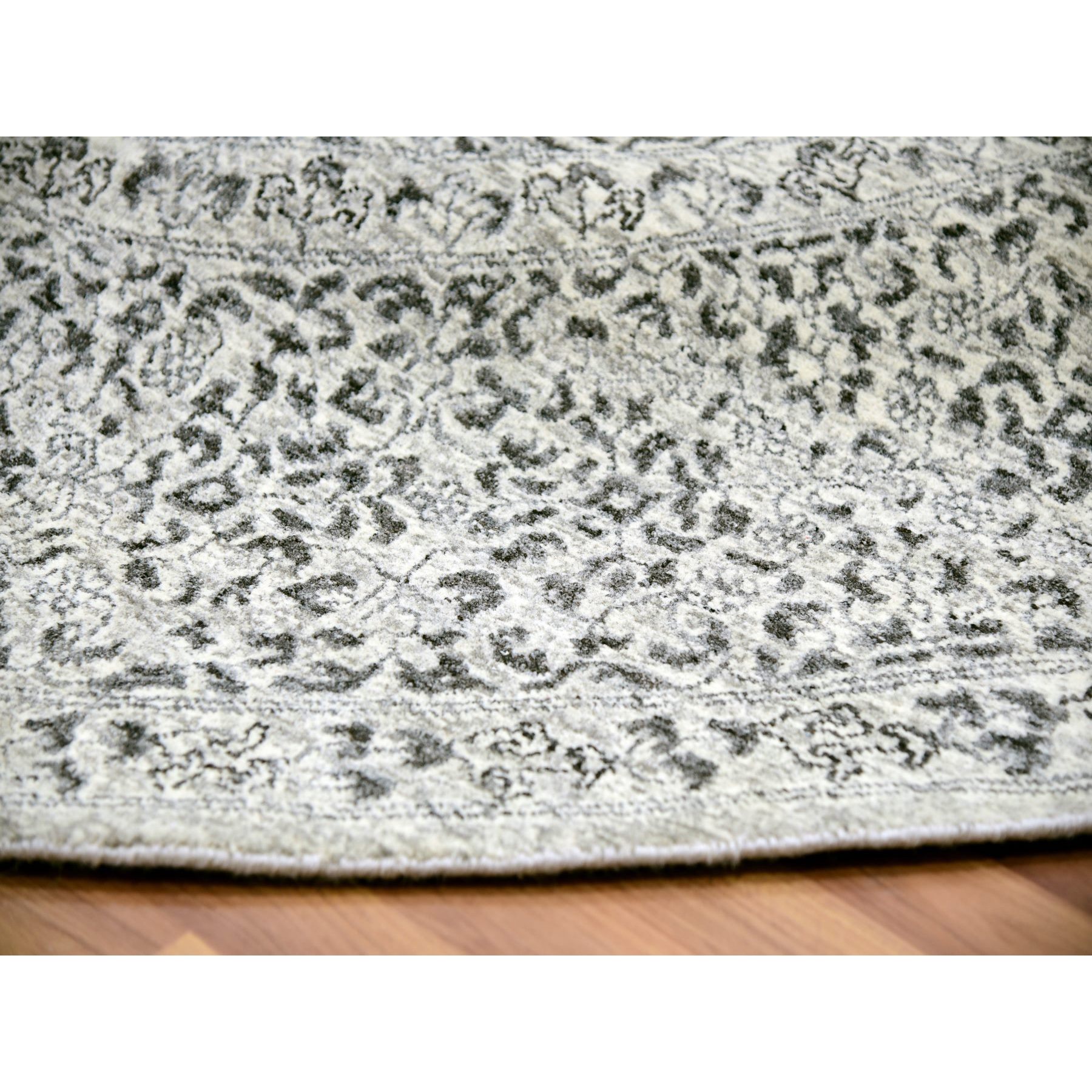 10'x10' Oxford White, Hand Knotted Tone on Tone, Undyed Organic Wool, Mamluk Dynasty Design, Round Oriental Rug Sh79986