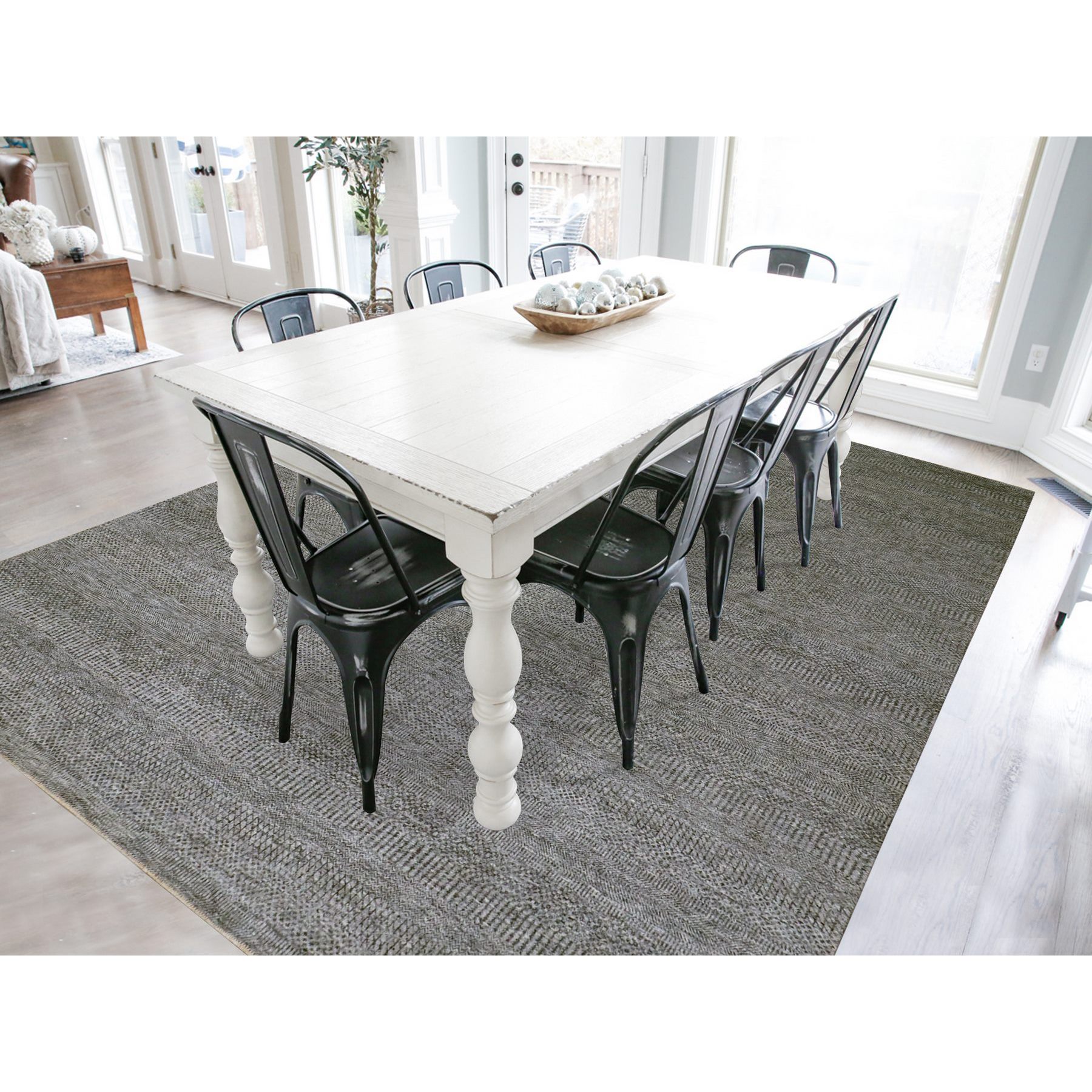 9'2"x12' Chrysler Gray, Tone on Tone, Hand Knotted Bohemian Modern Grass Design, Extra Soft Wool, Undyed Oriental Rug Sh79989
