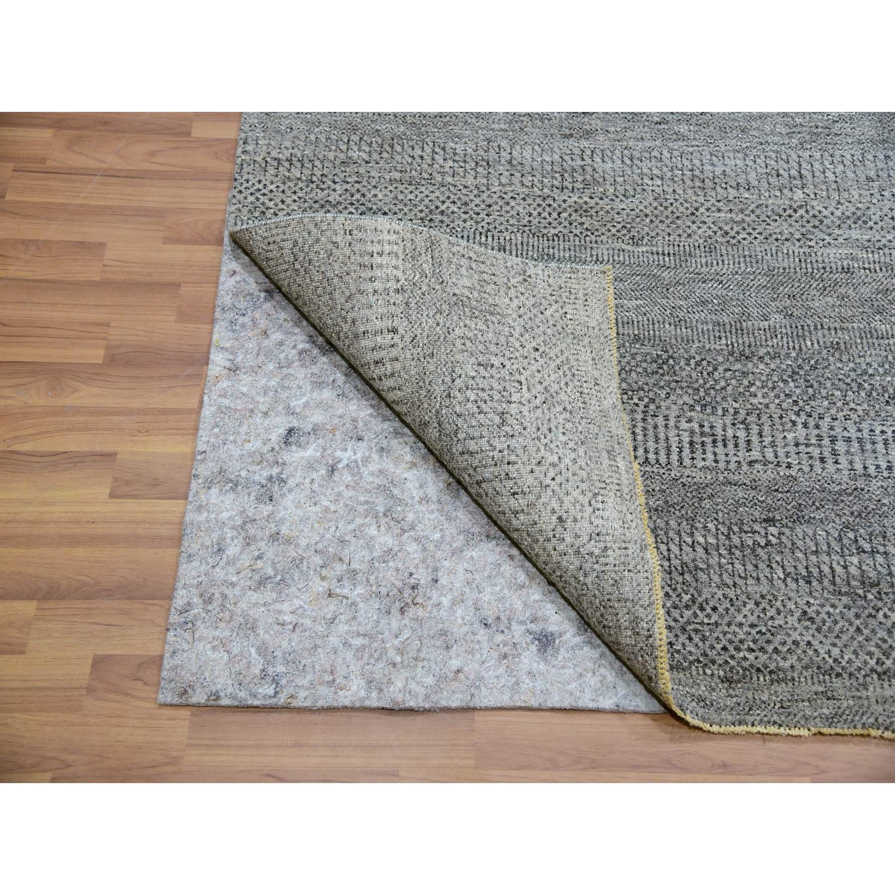9'2"x12' Chrysler Gray, Tone on Tone, Hand Knotted Bohemian Modern Grass Design, Extra Soft Wool, Undyed Oriental Rug Sh79989