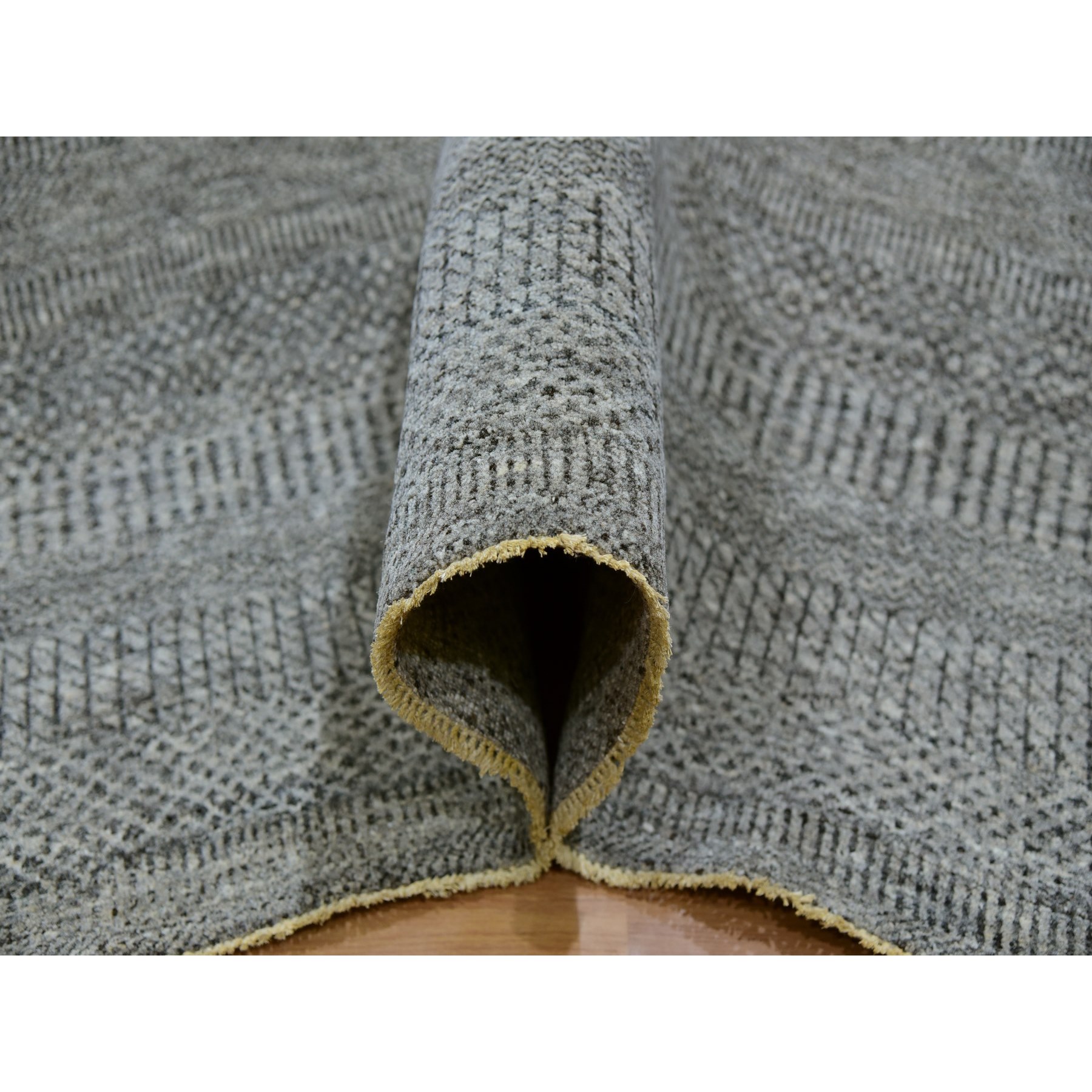 9'2"x12' Chrysler Gray, Tone on Tone, Hand Knotted Bohemian Modern Grass Design, Extra Soft Wool, Undyed Oriental Rug Sh79989