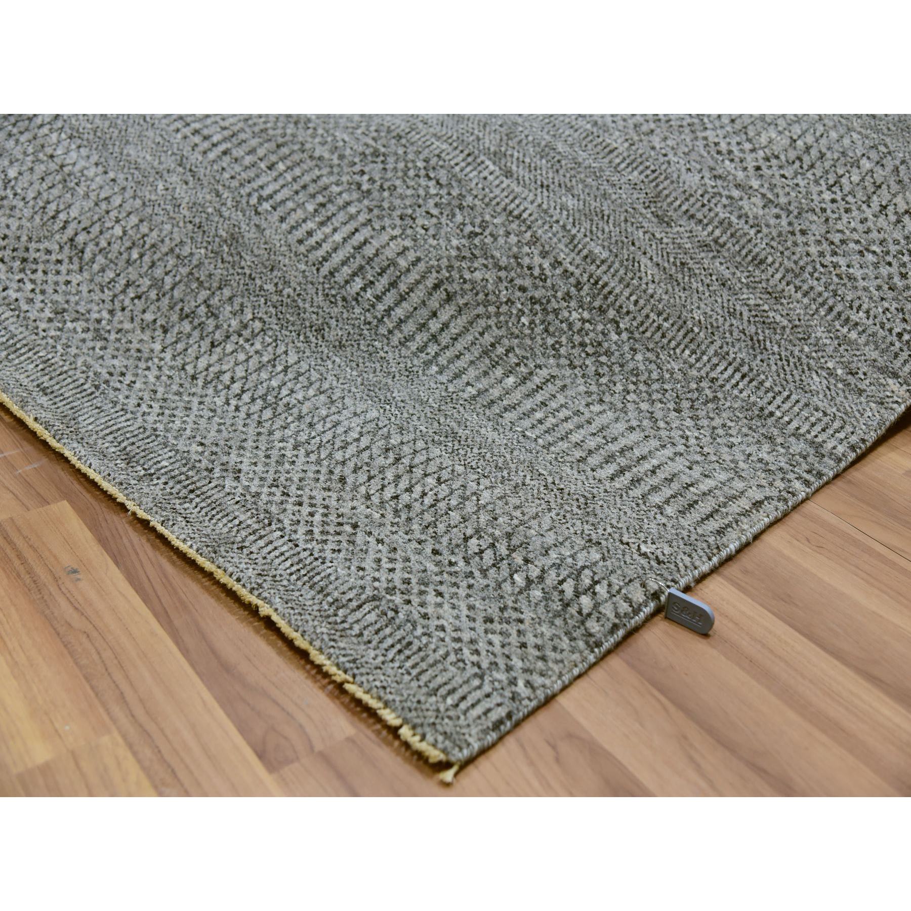 9'2"x12' Chrysler Gray, Tone on Tone, Hand Knotted Bohemian Modern Grass Design, Extra Soft Wool, Undyed Oriental Rug Sh79989