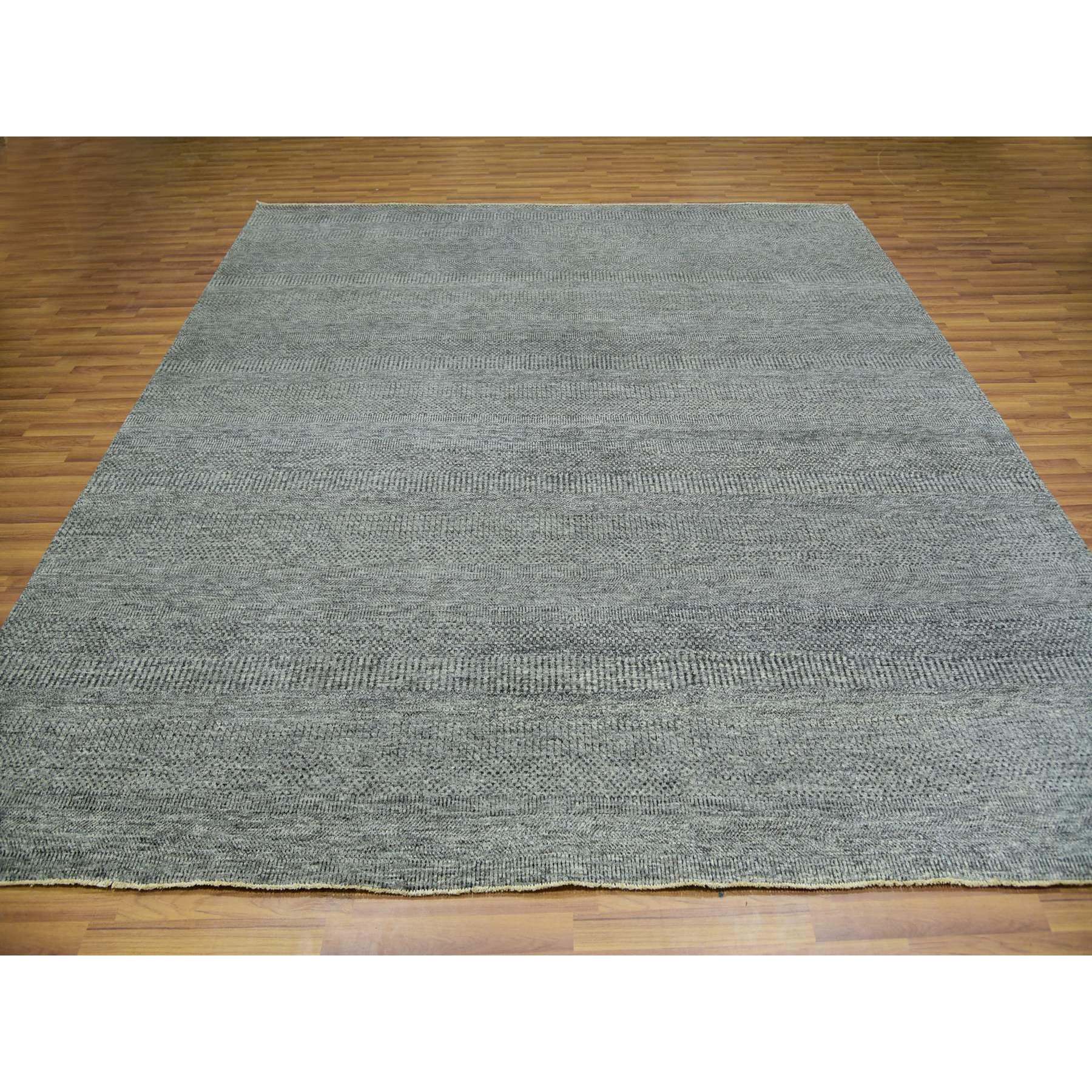 10'x10' Grandma Gray, Undyed Modern Grass Design, Tone on Tone, Hand Knotted, 100% Wool, Bohemian Square Oriental Rug Sh79990