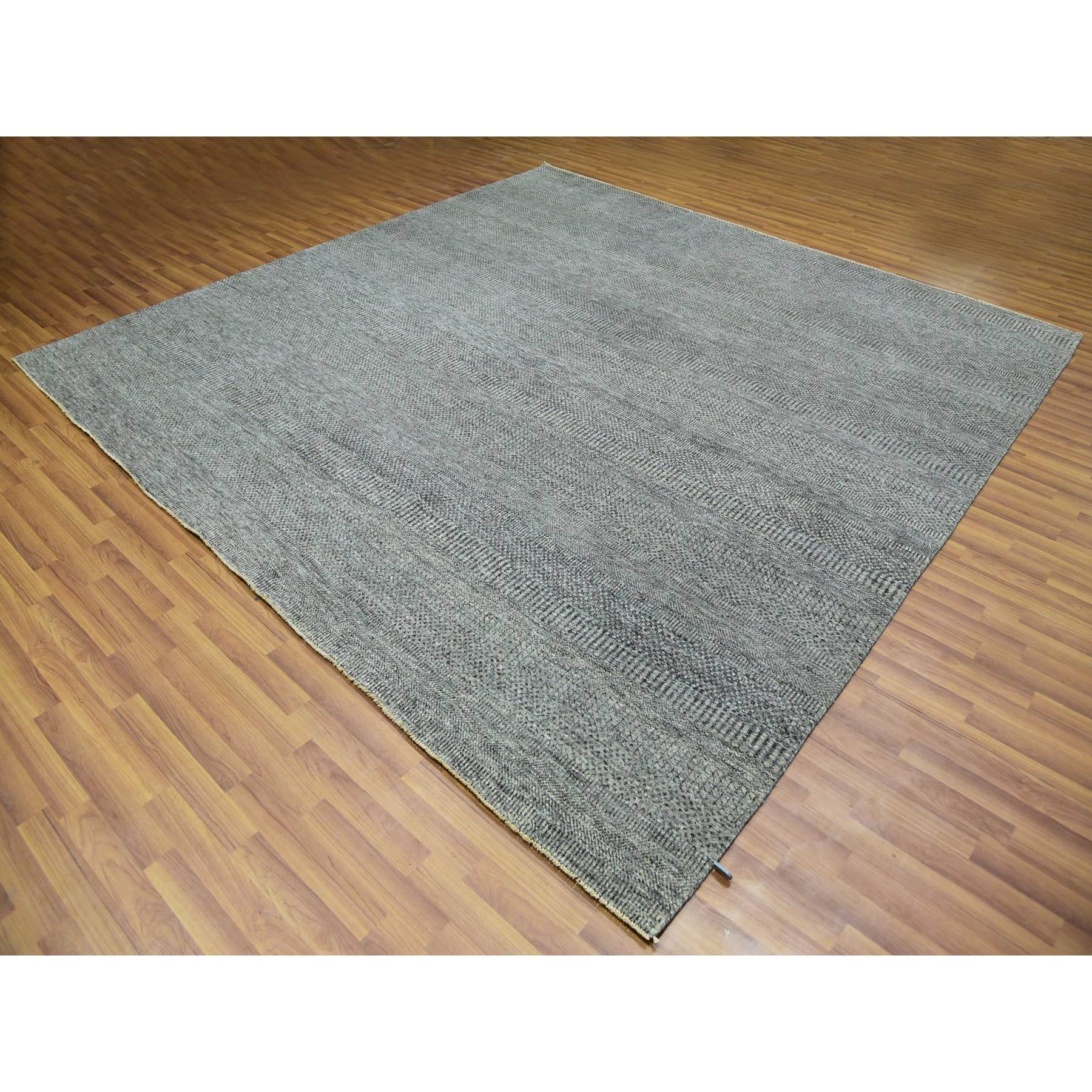 10'x10' Grandma Gray, Undyed Modern Grass Design, Tone on Tone, Hand Knotted, 100% Wool, Bohemian Square Oriental Rug Sh79990