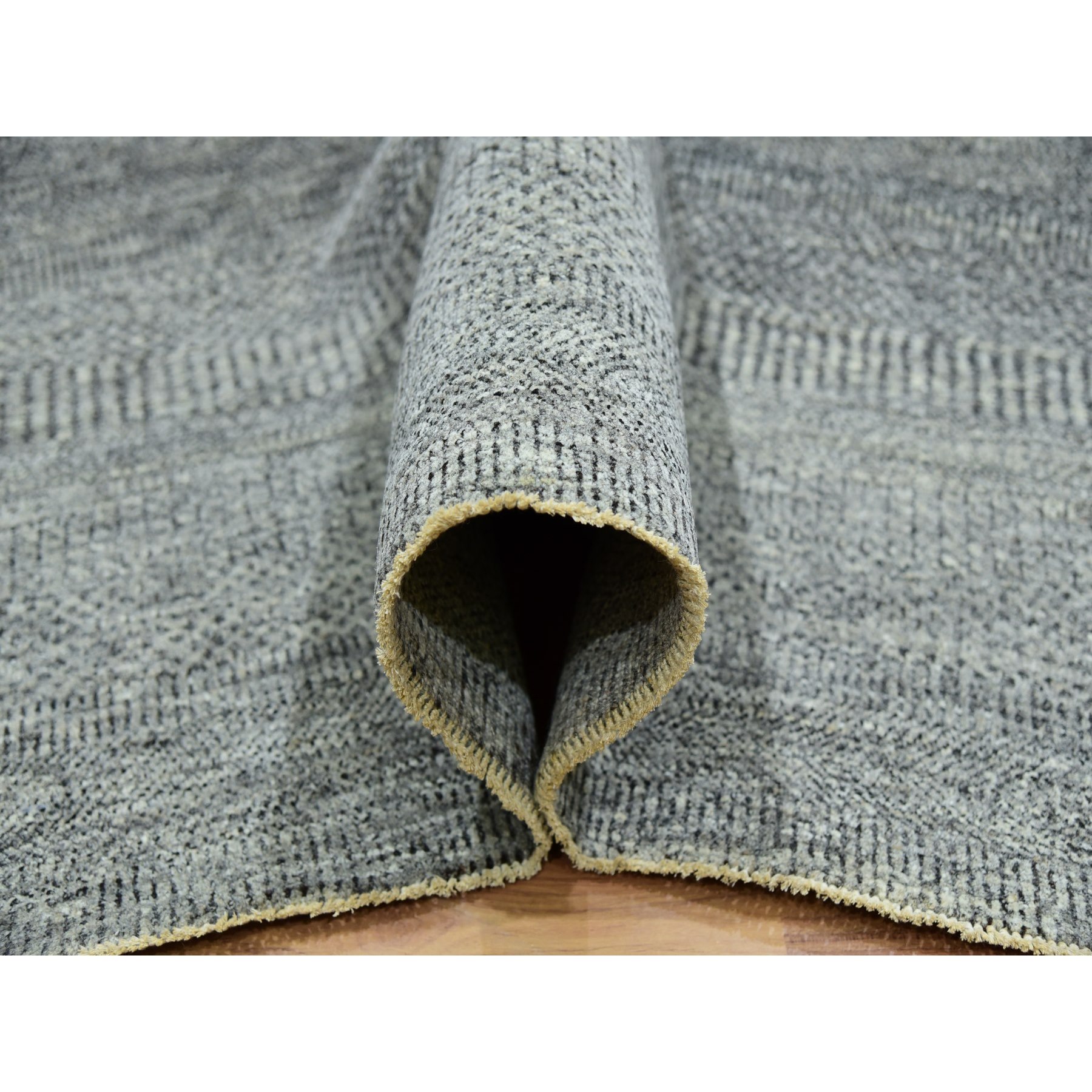 10'x10' Grandma Gray, Undyed Modern Grass Design, Tone on Tone, Hand Knotted, 100% Wool, Bohemian Square Oriental Rug Sh79990