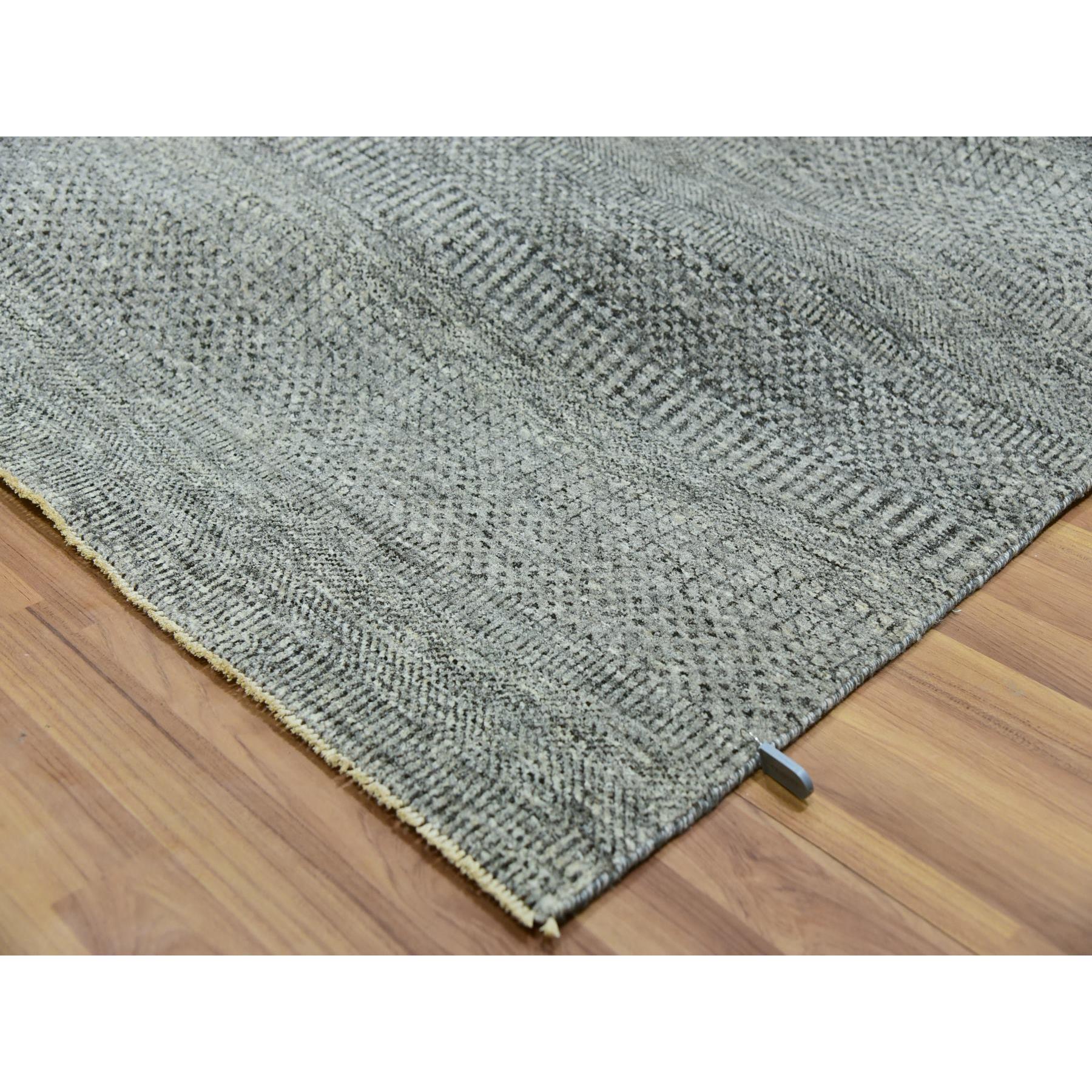 10'x10' Grandma Gray, Undyed Modern Grass Design, Tone on Tone, Hand Knotted, 100% Wool, Bohemian Square Oriental Rug Sh79990