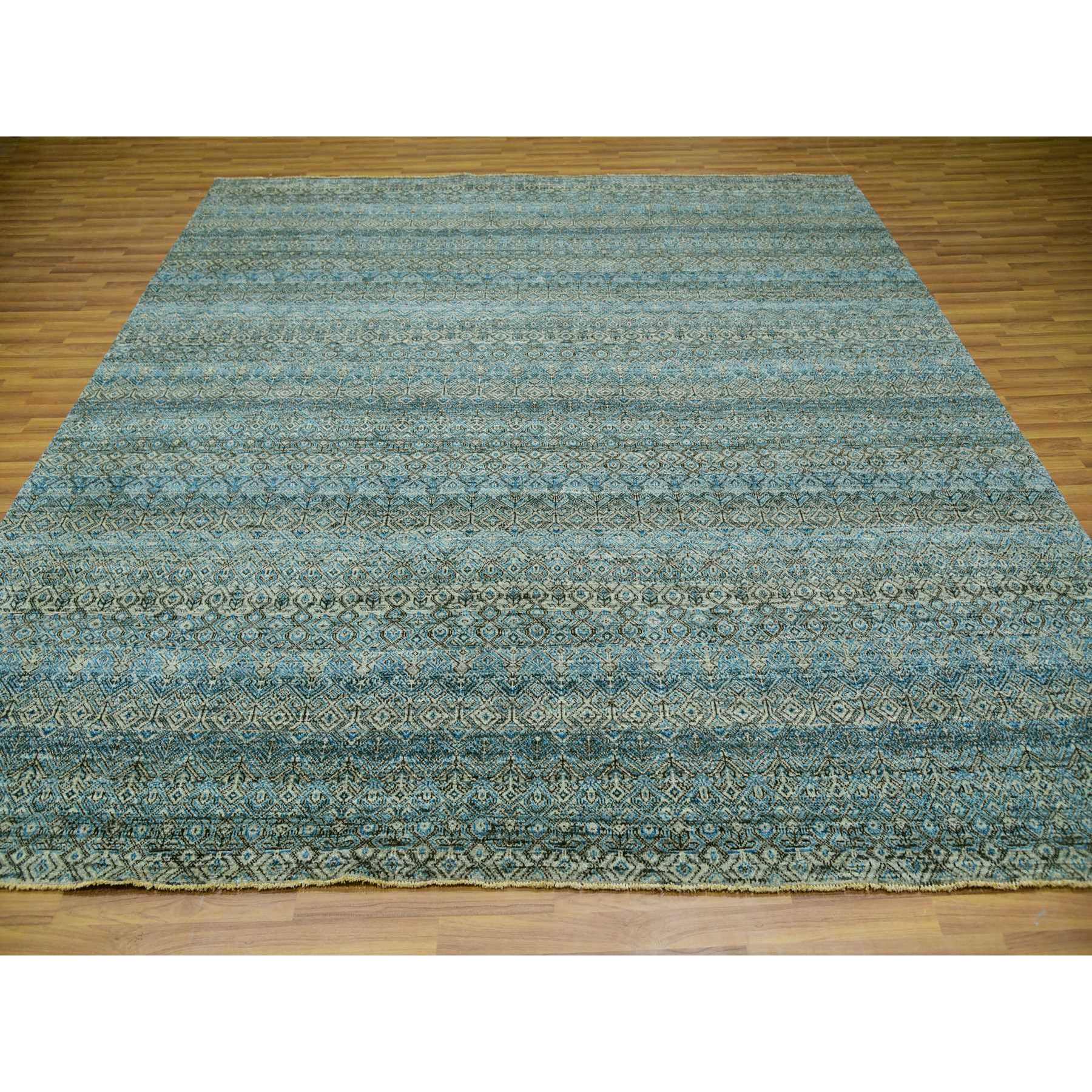 10'x10' Dodger Blue, Kohinoor Herat Plush Vibrant Wool, Hand Knotted, All Over Small Geometric Repetitive Diamond Shaped Motifs, Square Oriental Rug Sh79992