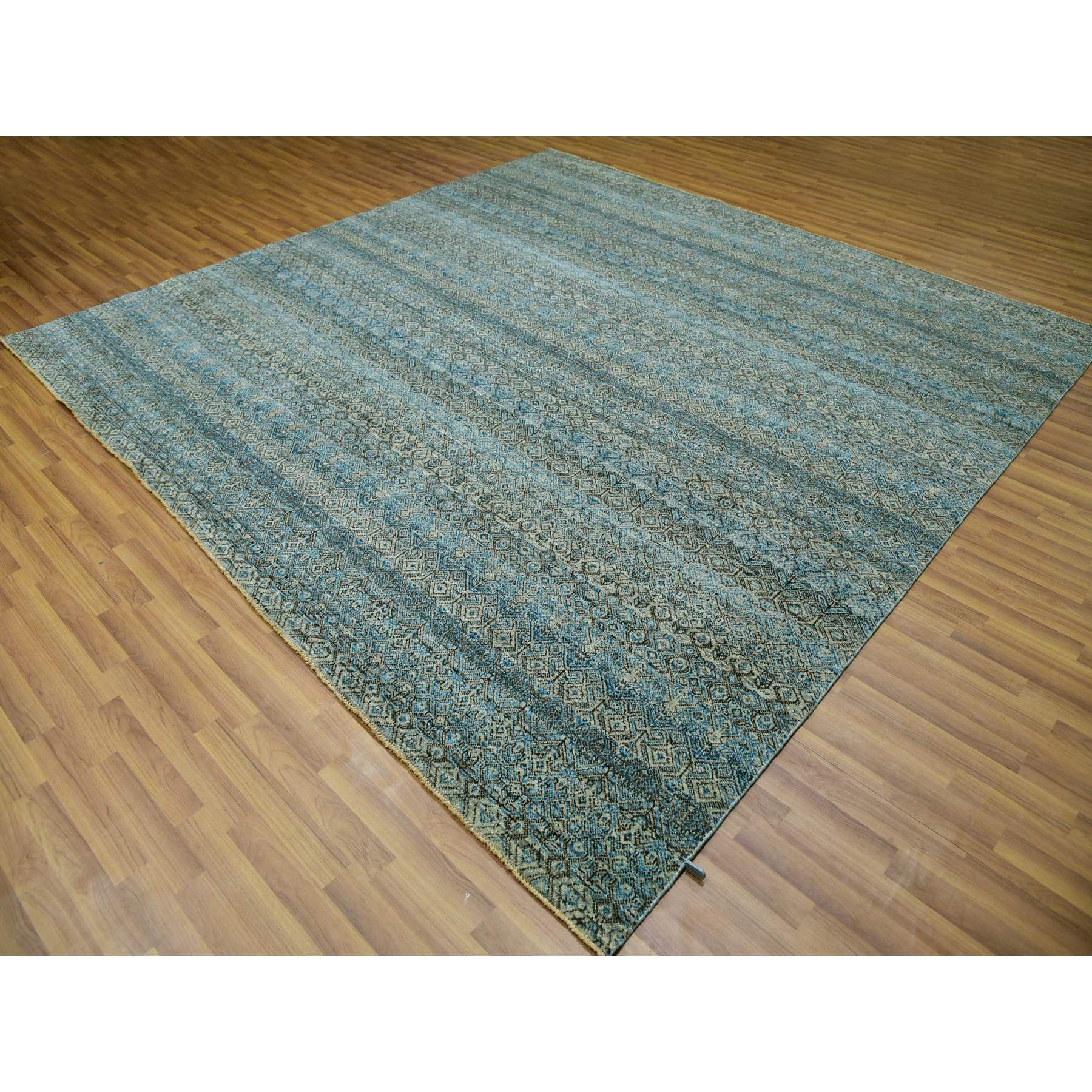 10'x10' Dodger Blue, Kohinoor Herat Plush Vibrant Wool, Hand Knotted, All Over Small Geometric Repetitive Diamond Shaped Motifs, Square Oriental Rug Sh79992