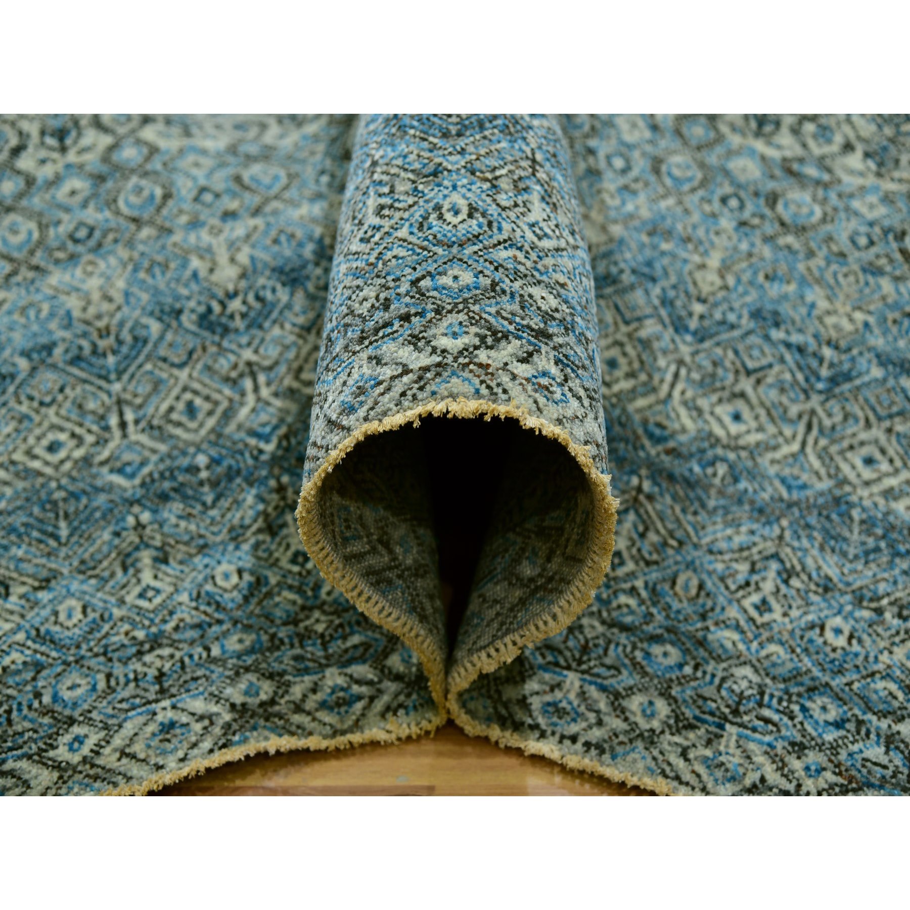 10'x10' Dodger Blue, Kohinoor Herat Plush Vibrant Wool, Hand Knotted, All Over Small Geometric Repetitive Diamond Shaped Motifs, Square Oriental Rug Sh79992