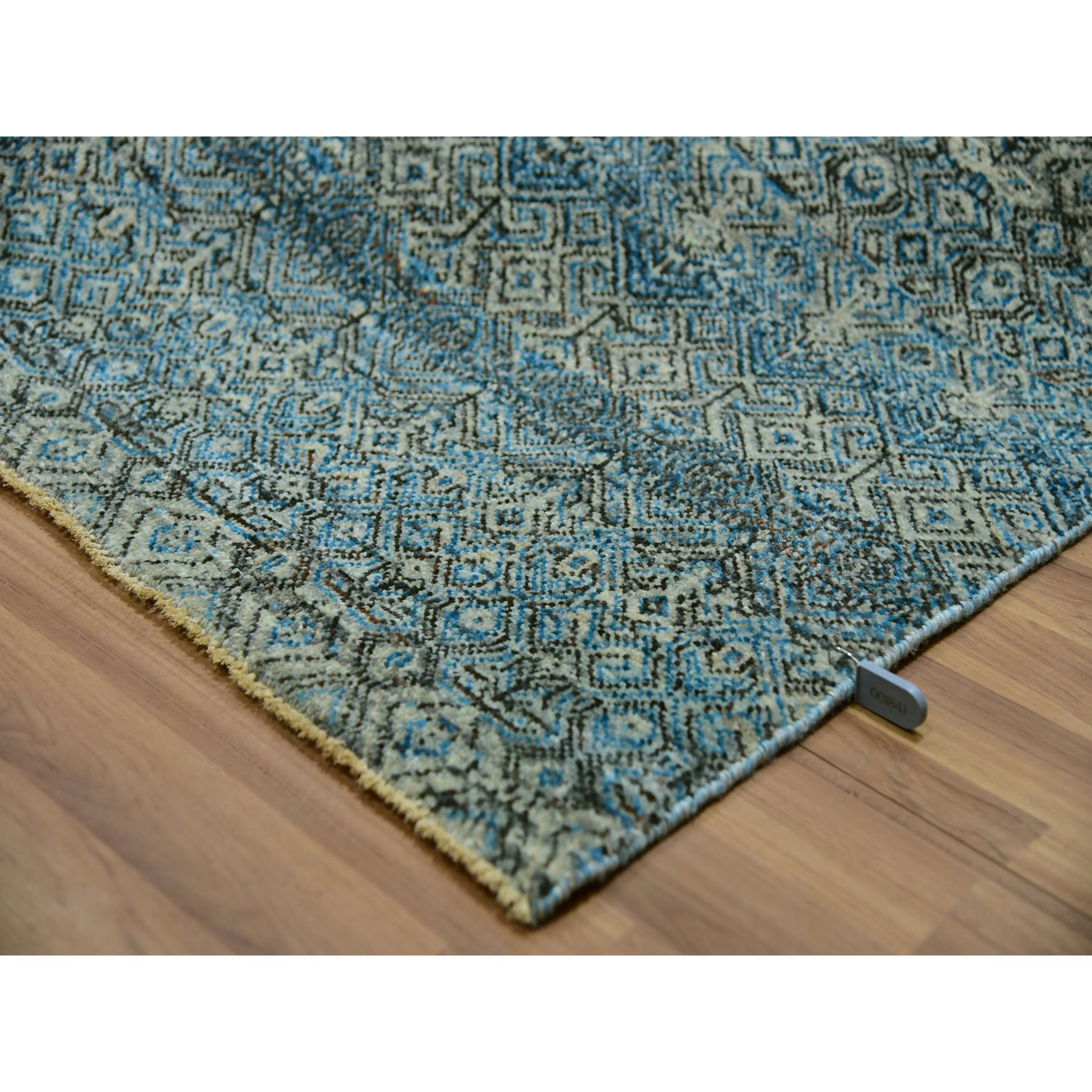 10'x10' Dodger Blue, Kohinoor Herat Plush Vibrant Wool, Hand Knotted, All Over Small Geometric Repetitive Diamond Shaped Motifs, Square Oriental Rug Sh79992