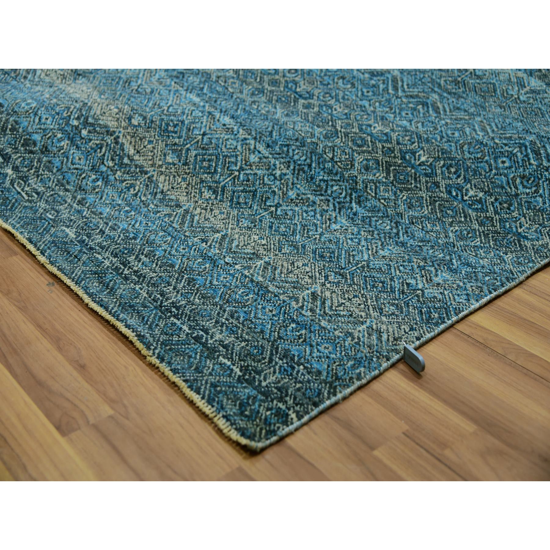 12'x12' Enamel Blue, Kohinoor Herat Small Geometric Repetitive Diamond Design, 100% Plush Wool, Hand Knotted, XL Square Oriental Rug Sh79995