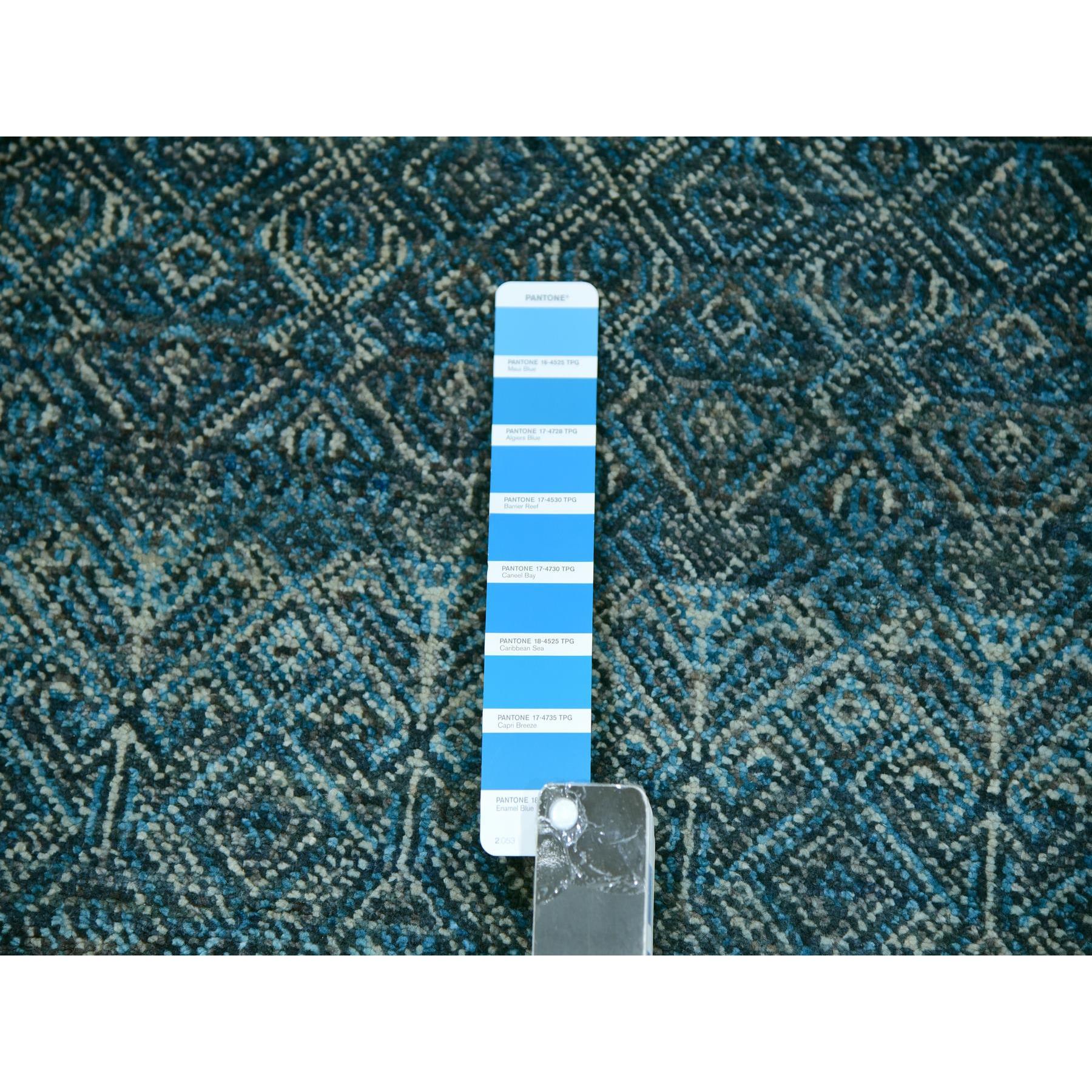 12'x12' Enamel Blue, Kohinoor Herat Small Geometric Repetitive Diamond Design, 100% Plush Wool, Hand Knotted, XL Square Oriental Rug Sh79995