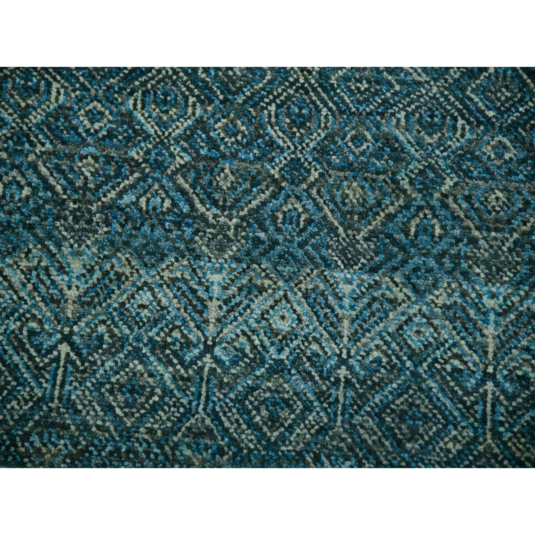 12'x12' Enamel Blue, Kohinoor Herat Small Geometric Repetitive Diamond Design, 100% Plush Wool, Hand Knotted, XL Square Oriental Rug Sh79995