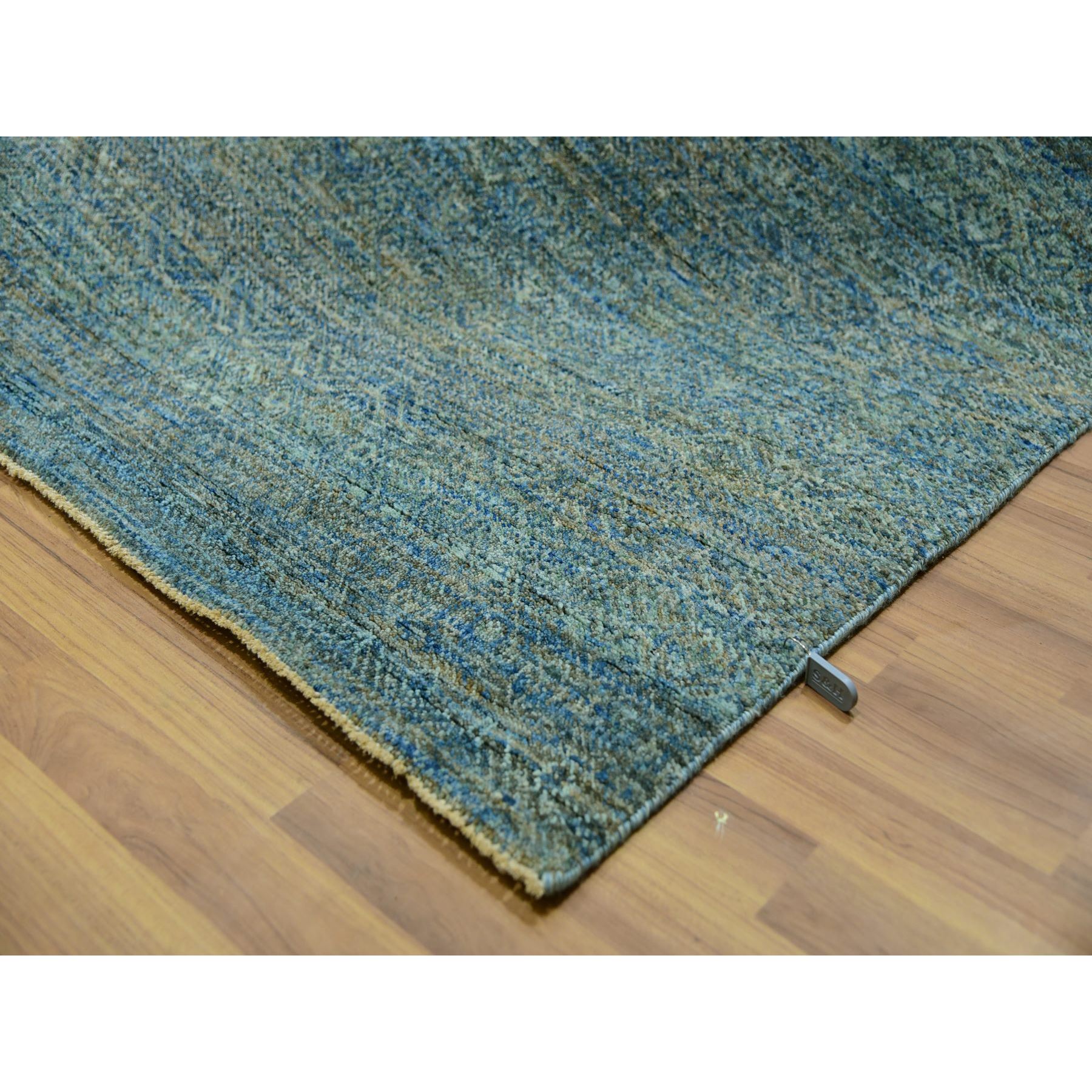 12'x12' Jungle Green, Soft To The Touch Kohinoor Herat, Diamond Shape Small Geometric Repetitive Design, Pure Wool, Hand Knotted, Square Oriental Rug Sh79996
