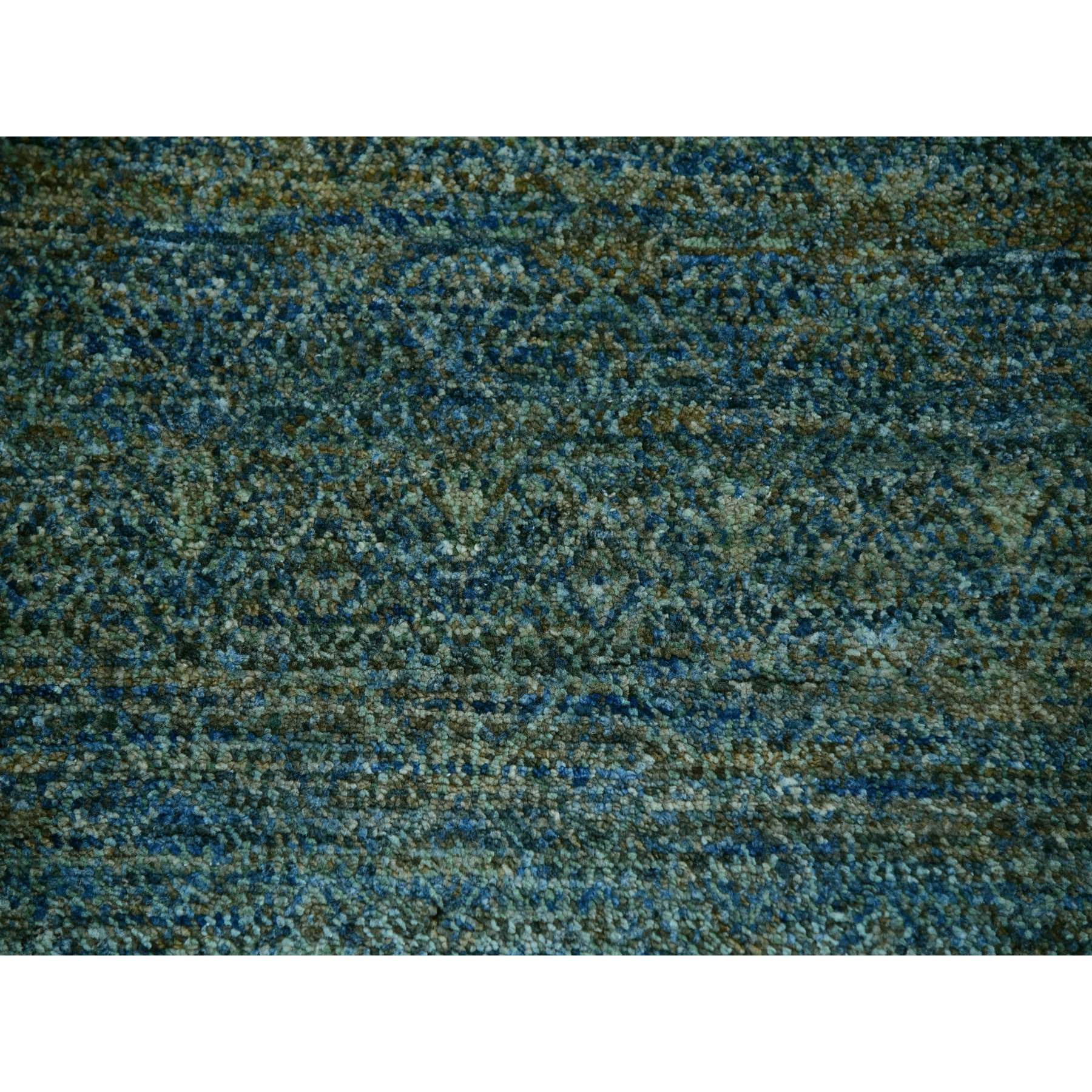 12'x12' Jungle Green, Soft To The Touch Kohinoor Herat, Diamond Shape Small Geometric Repetitive Design, Pure Wool, Hand Knotted, Square Oriental Rug Sh79996