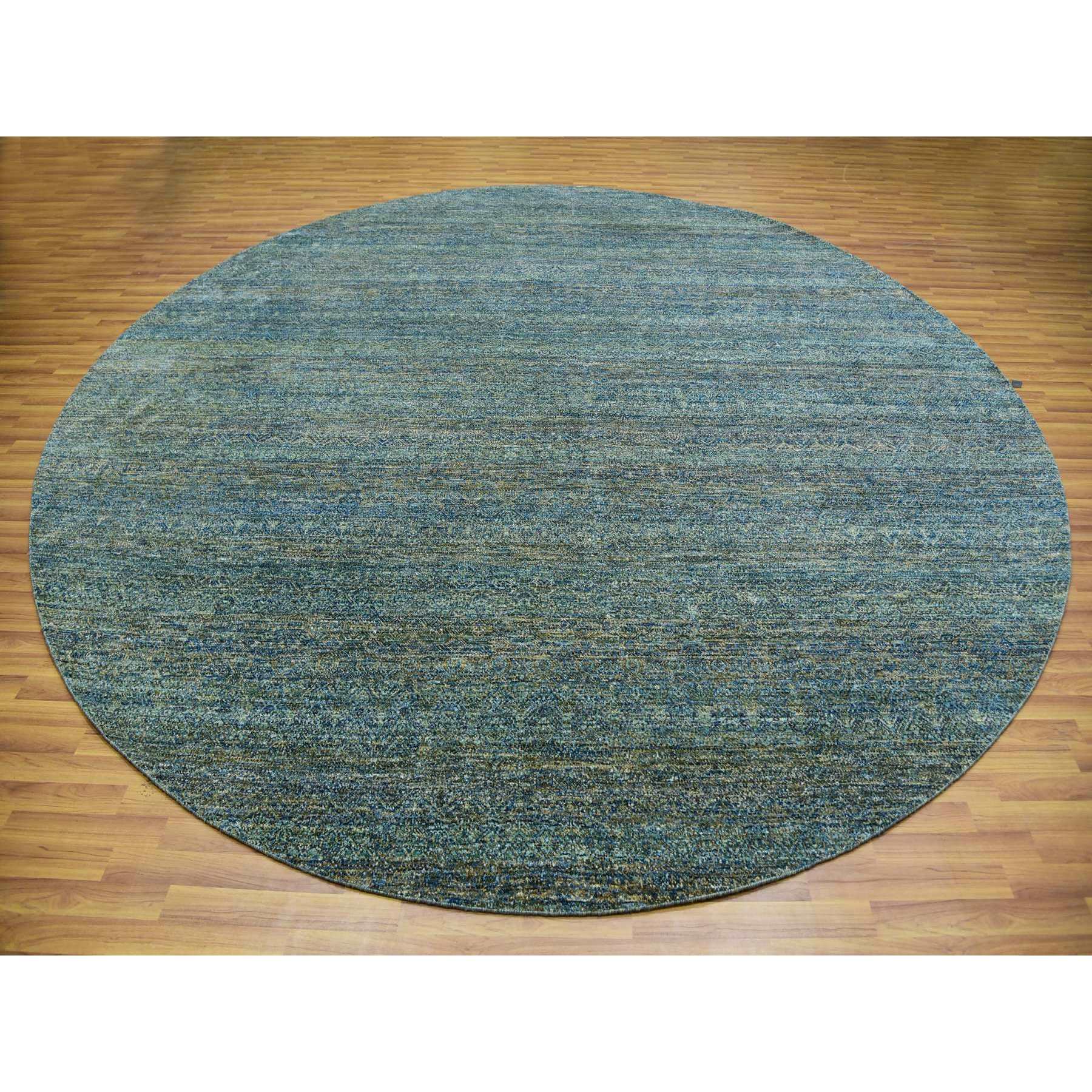 12'x12' Myrtle Green, Tone On Tone, Hand Knotted Plush Pile 100% Wool, Kohinoor Herat With Diamond Shaped Small Geometric Repetitive Design, Round Oriental Rug Sh79997