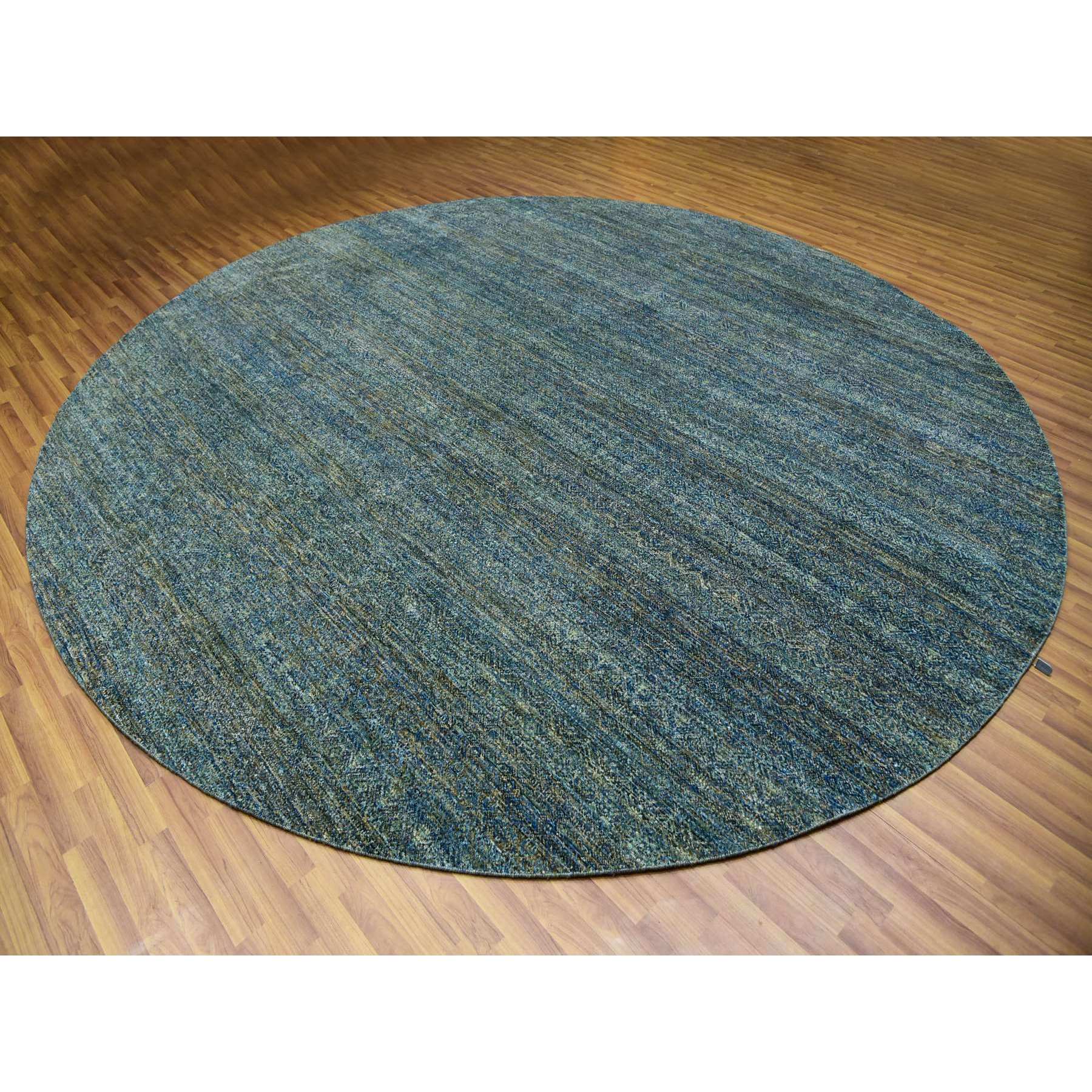 12'x12' Myrtle Green, Tone On Tone, Hand Knotted Plush Pile 100% Wool, Kohinoor Herat With Diamond Shaped Small Geometric Repetitive Design, Round Oriental Rug Sh79997