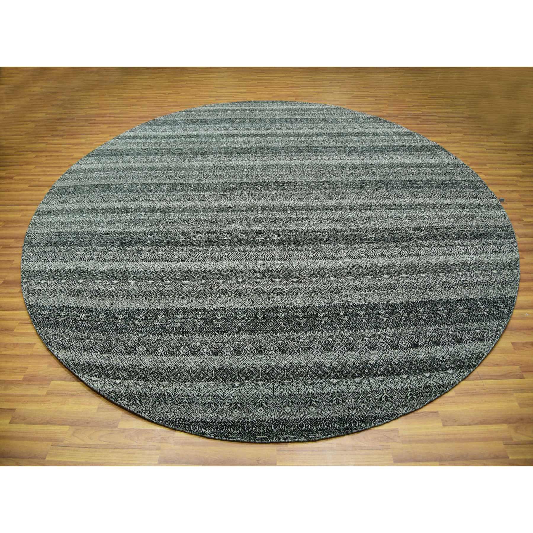 12'x12' Graphite Gray, All Plush Wool, Small Geometric Repetitive Motifs Round Kohinoor Herat Pattern, Hand Knotted, Oriental Rug Sh79999