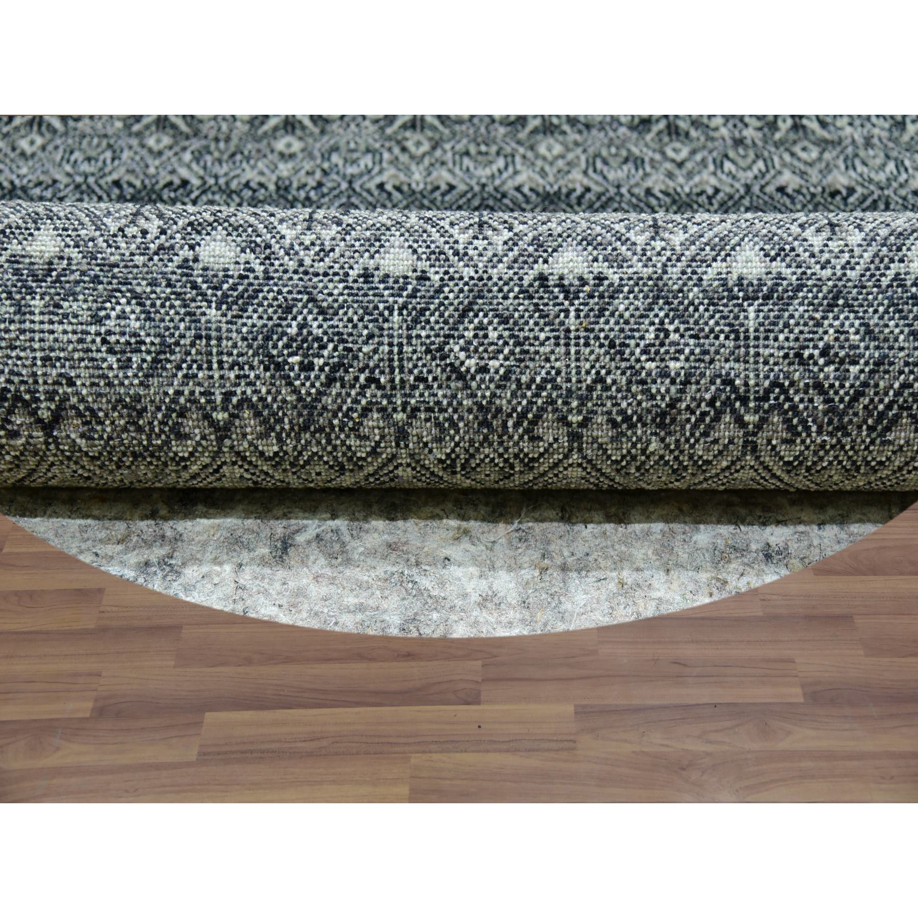 12'x12' Graphite Gray, All Plush Wool, Small Geometric Repetitive Motifs Round Kohinoor Herat Pattern, Hand Knotted, Oriental Rug Sh79999