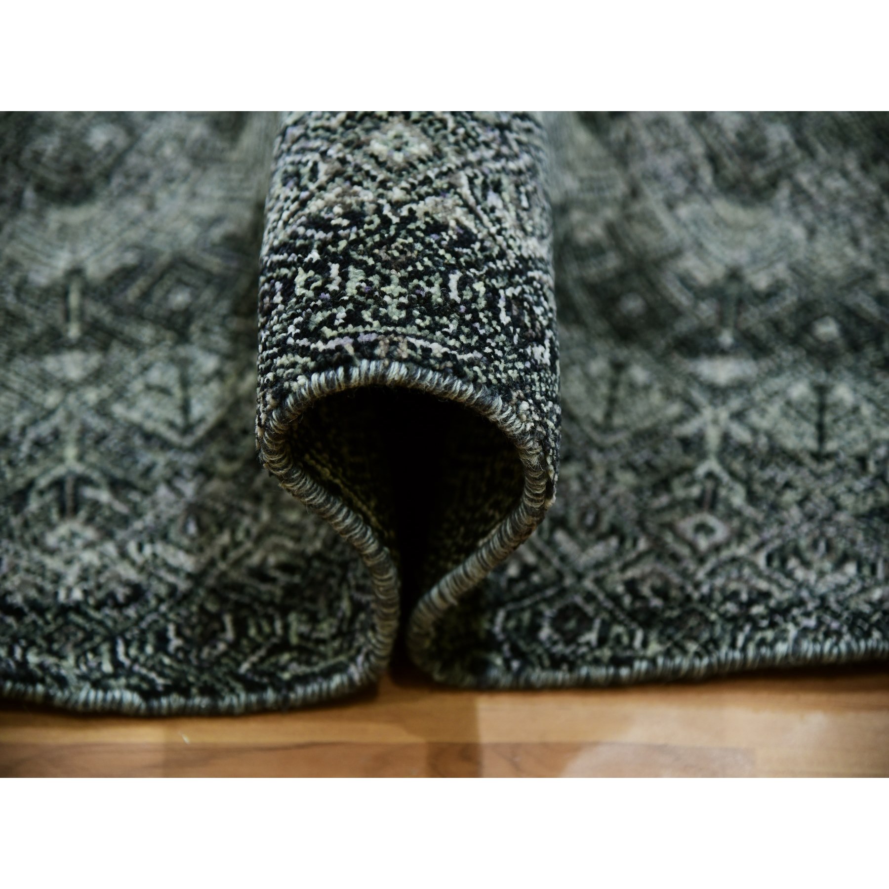 12'x12' Graphite Gray, All Plush Wool, Small Geometric Repetitive Motifs Round Kohinoor Herat Pattern, Hand Knotted, Oriental Rug Sh79999