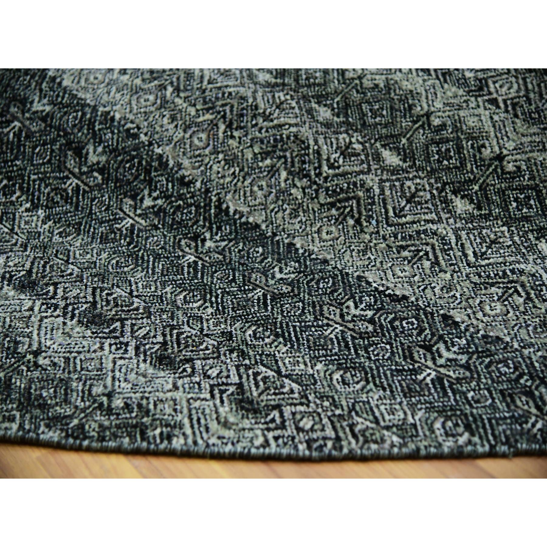 12'x12' Graphite Gray, All Plush Wool, Small Geometric Repetitive Motifs Round Kohinoor Herat Pattern, Hand Knotted, Oriental Rug Sh79999