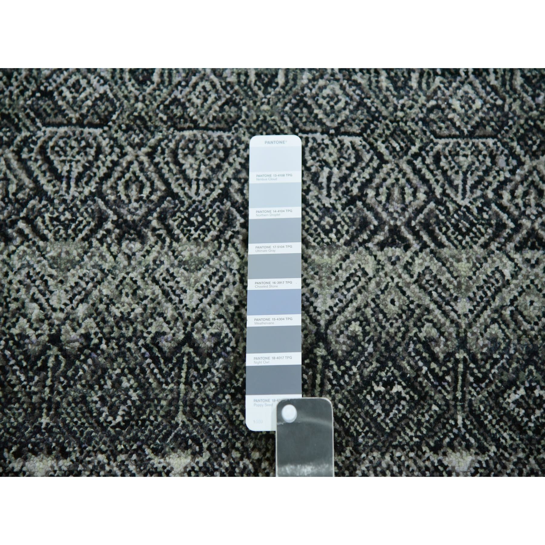 12'x12' Graphite Gray, All Plush Wool, Small Geometric Repetitive Motifs Round Kohinoor Herat Pattern, Hand Knotted, Oriental Rug Sh79999