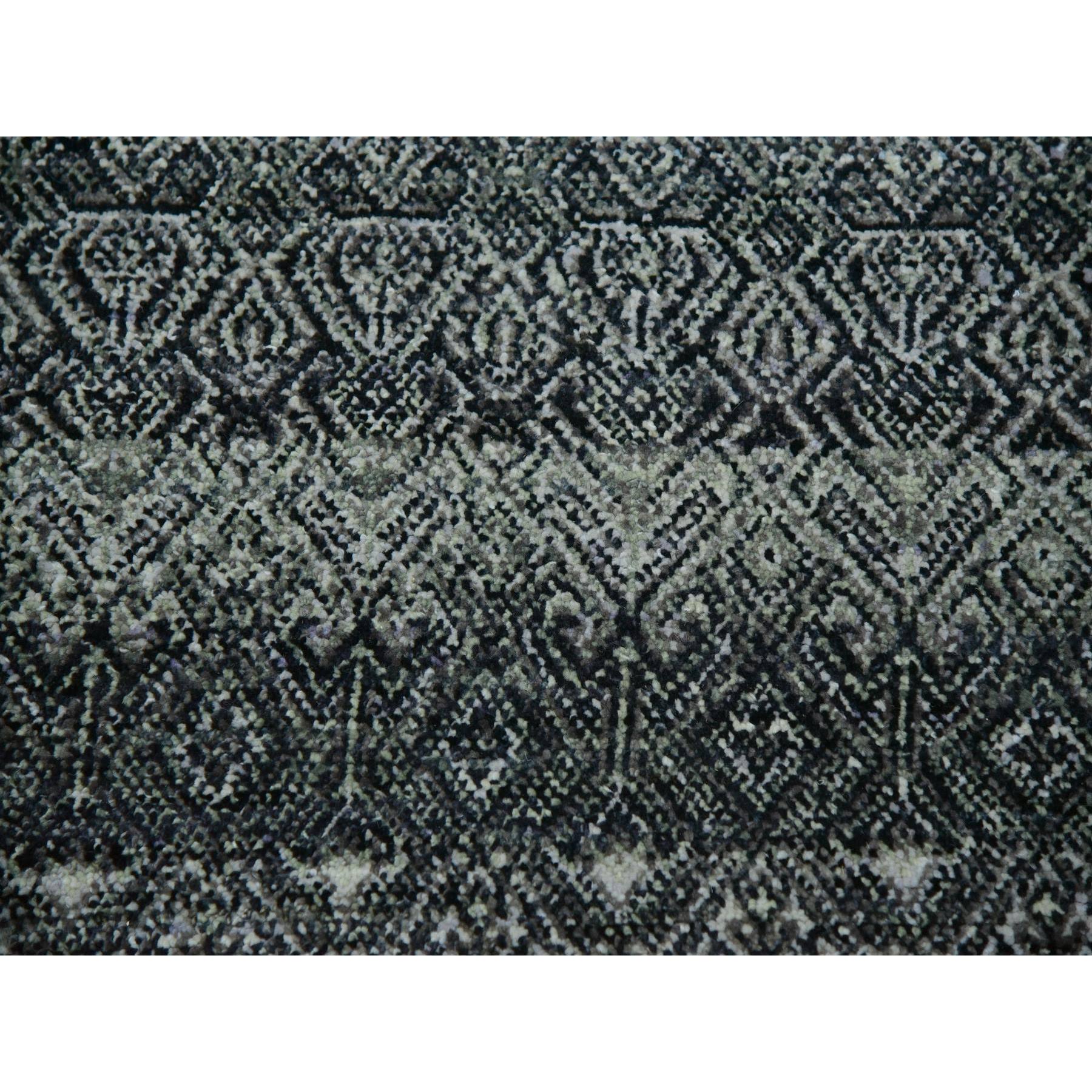 12'x12' Graphite Gray, All Plush Wool, Small Geometric Repetitive Motifs Round Kohinoor Herat Pattern, Hand Knotted, Oriental Rug Sh79999