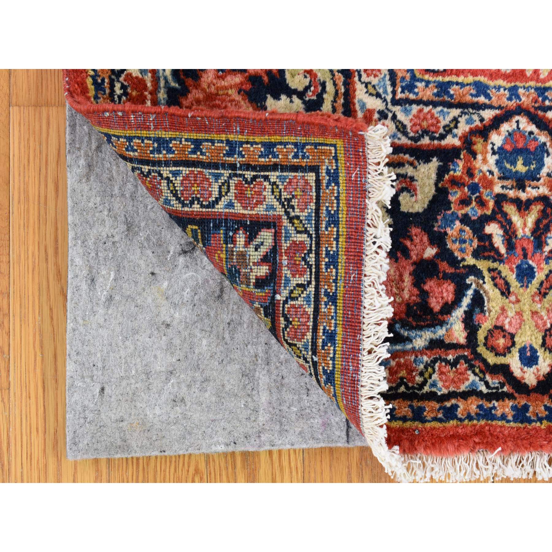 6'x8'7" Brick Red Antique Persian Sarouk, Full Pile Clean and Soft, Sides and Ends Professionally Secured, Hand Knotted Pure Wool Oriental Rug Sh80001
