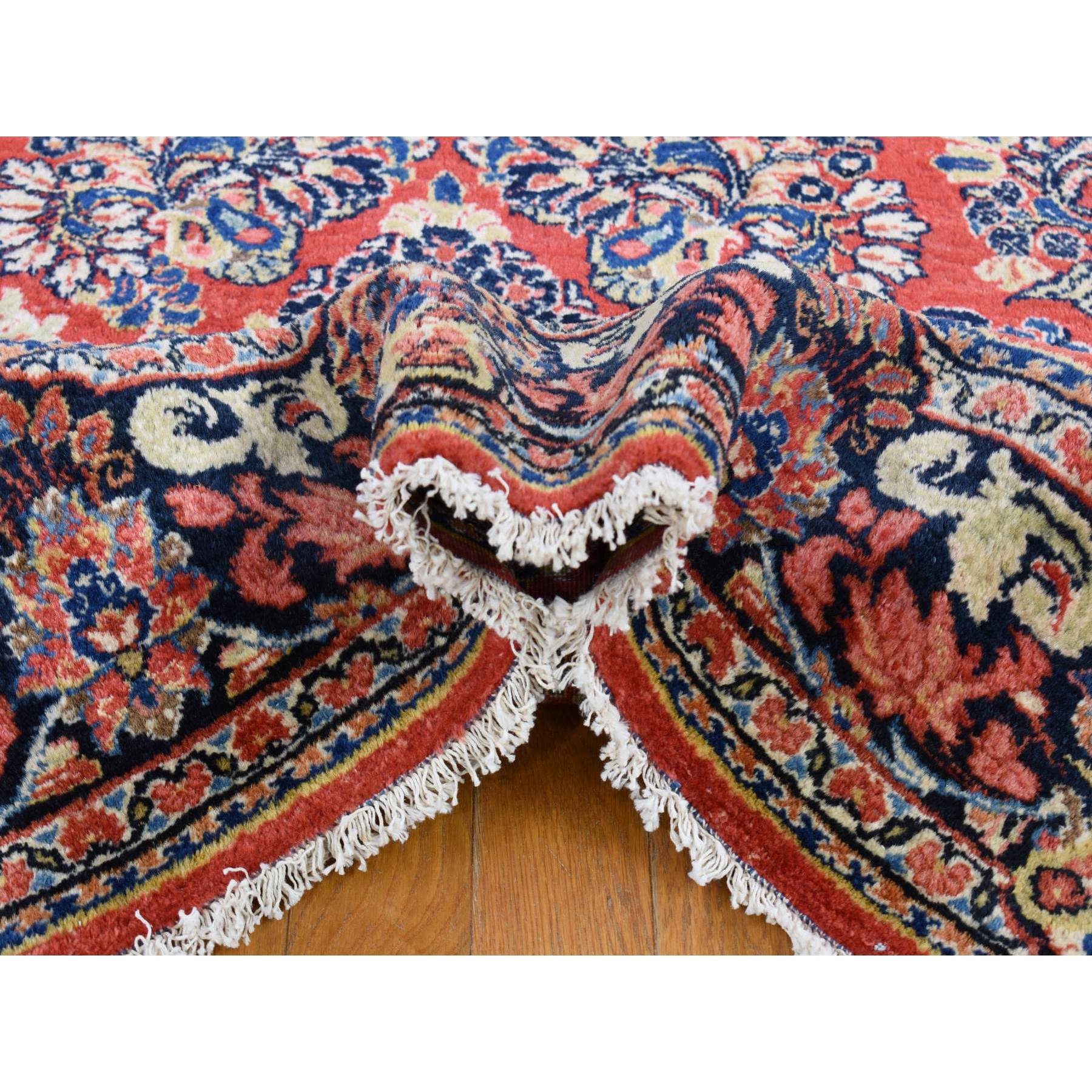 6'x8'7" Brick Red Antique Persian Sarouk, Full Pile Clean and Soft, Sides and Ends Professionally Secured, Hand Knotted Pure Wool Oriental Rug Sh80001