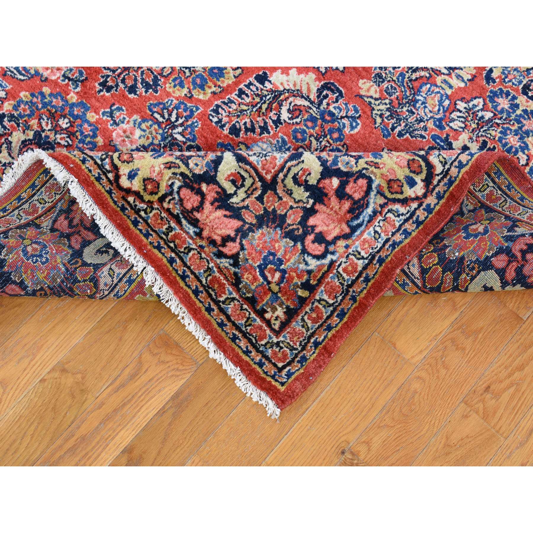 6'x8'7" Brick Red Antique Persian Sarouk, Full Pile Clean and Soft, Sides and Ends Professionally Secured, Hand Knotted Pure Wool Oriental Rug Sh80001