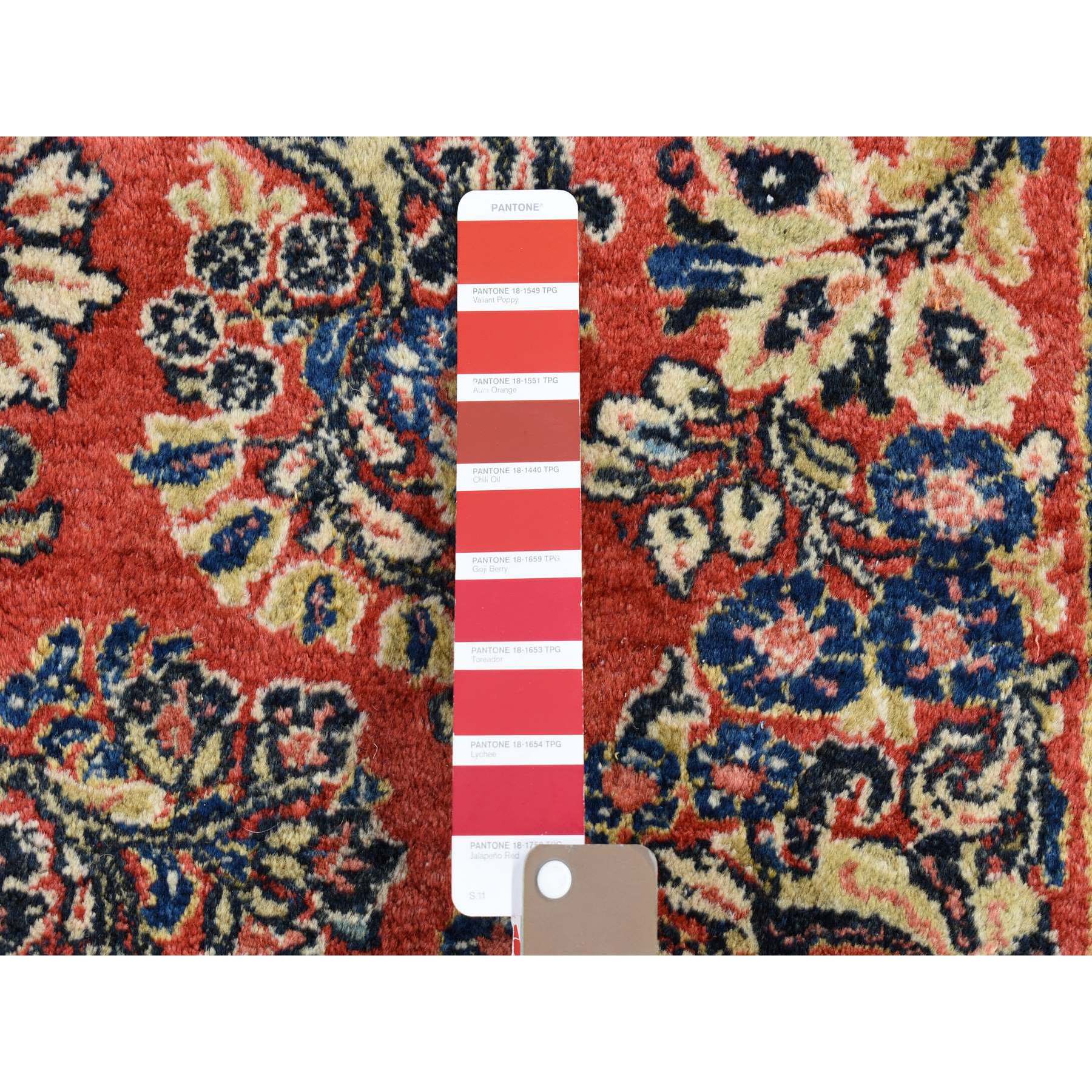 6'x8'7" Brick Red Antique Persian Sarouk, Full Pile Clean and Soft, Sides and Ends Professionally Secured, Hand Knotted Pure Wool Oriental Rug Sh80001