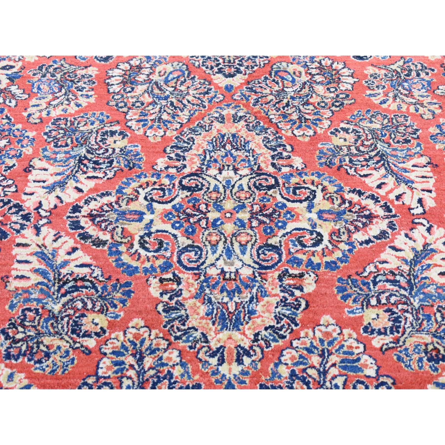 6'x8'7" Brick Red Antique Persian Sarouk, Full Pile Clean and Soft, Sides and Ends Professionally Secured, Hand Knotted Pure Wool Oriental Rug Sh80001
