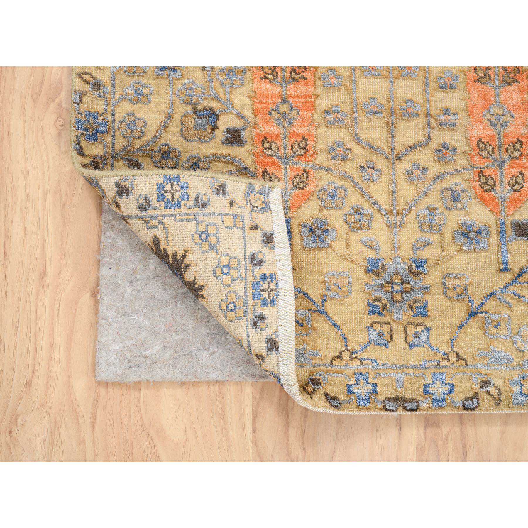 2'7"x6' Almond Brown, Silk With Textured Wool, Hand Knotted, Cypress Tree Design, Runner, Oriental Rug Sh80024