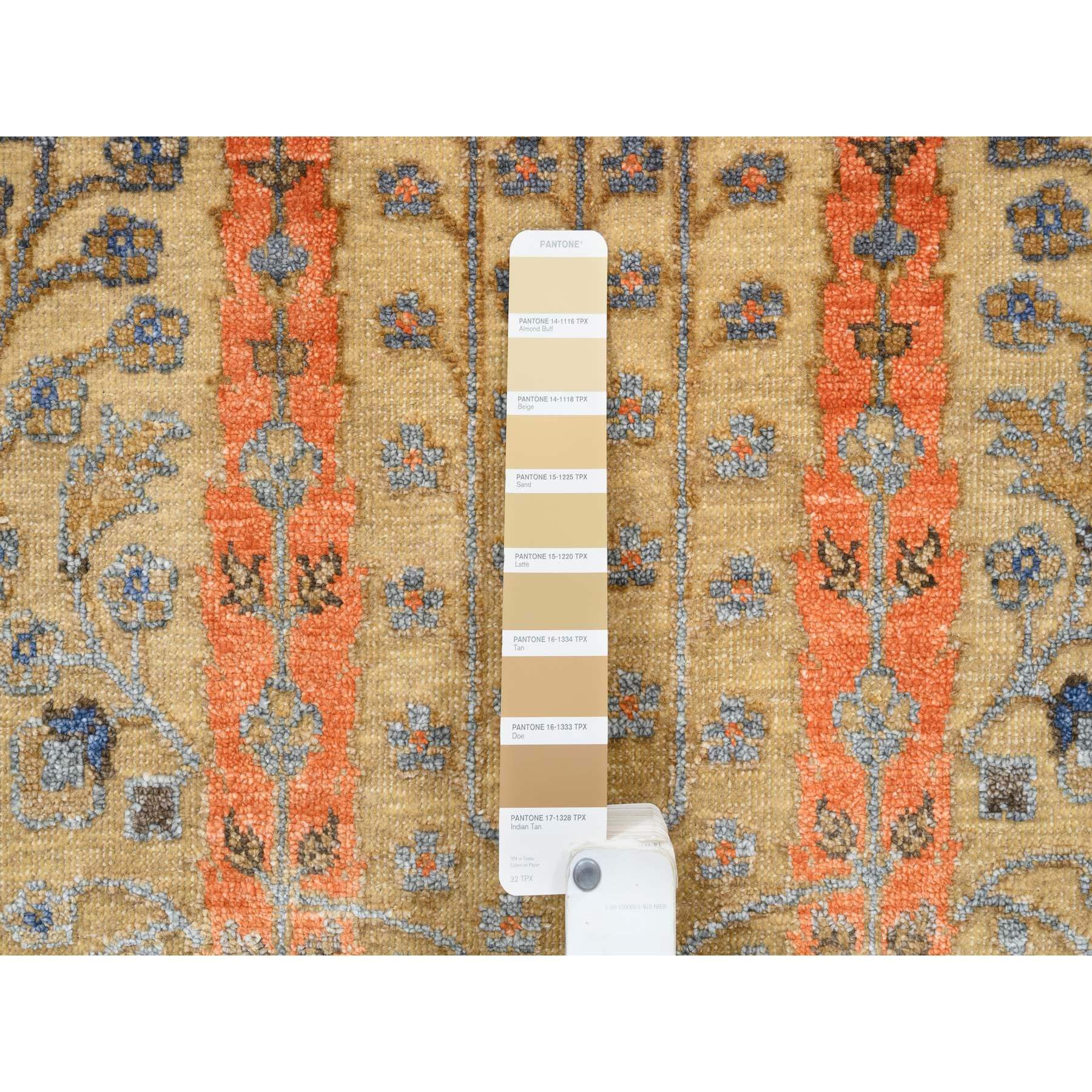 2'7"x6' Almond Brown, Silk With Textured Wool, Hand Knotted, Cypress Tree Design, Runner, Oriental Rug Sh80024