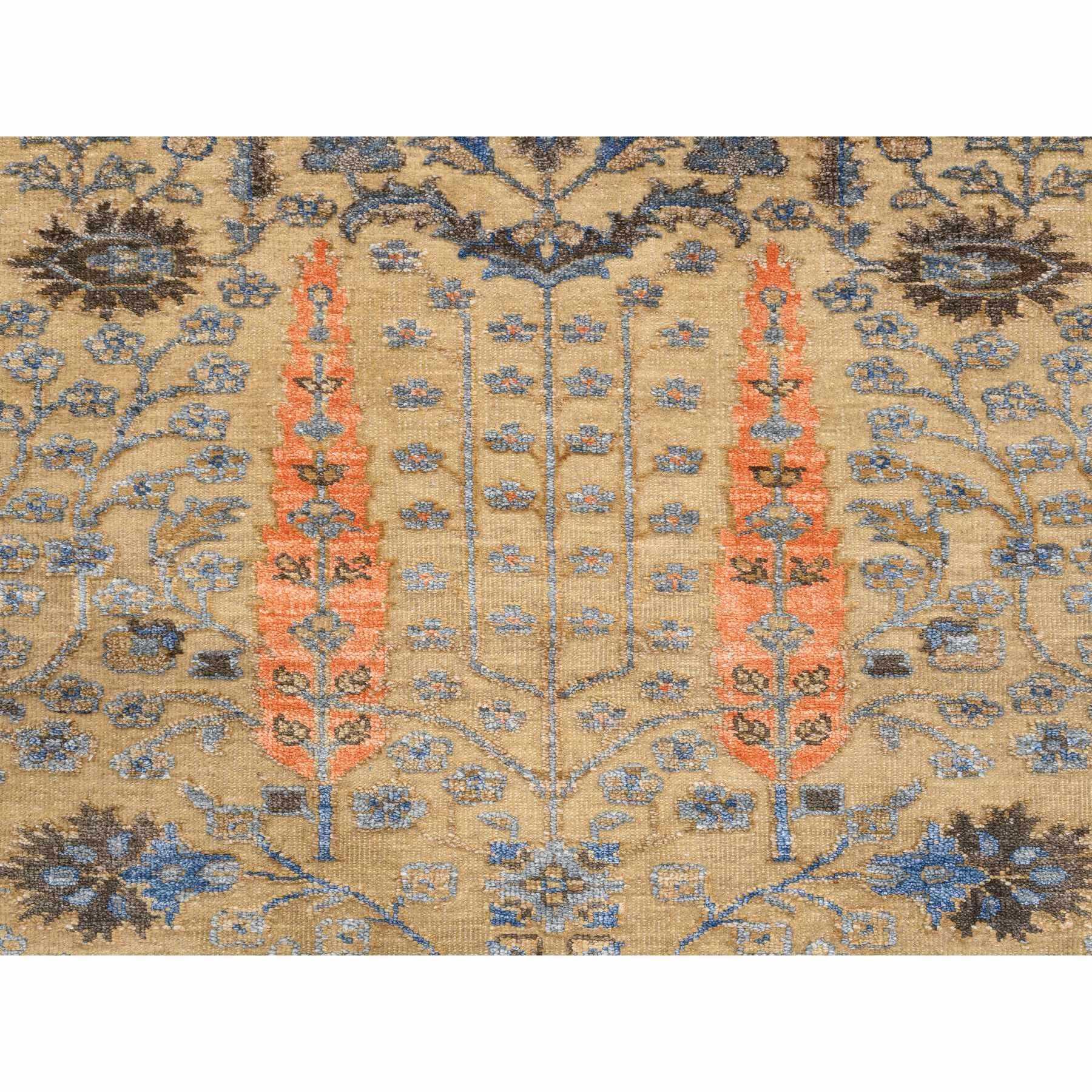 2'7"x6' Almond Brown, Silk With Textured Wool, Hand Knotted, Cypress Tree Design, Runner, Oriental Rug Sh80024