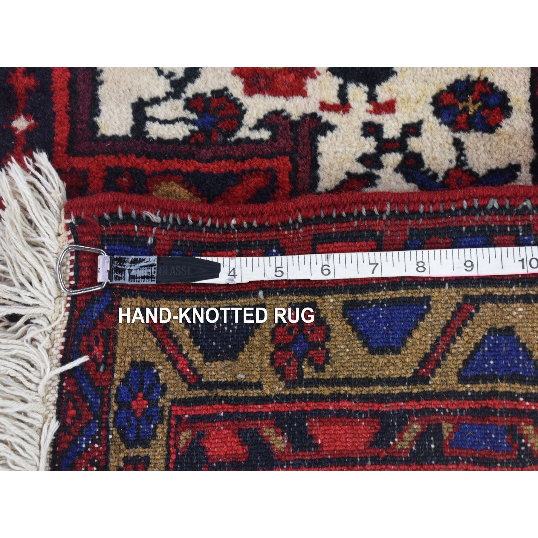 3'x11'4" Ivory Full Pile Tribal Weaving Vintage Persian Karajeh Excellent Condition Natural Wool Hand Knotted Runner Oriental Rug Sh80044