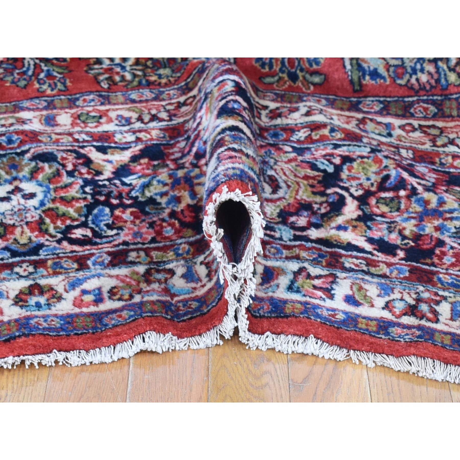 10'5"x13'7" Tomato Red, Antique Persian Sarouk with Flower Bouquet Design, Full Pile Soft and Clean Mint Condition, Hand Knotted 100% Wool Oriental Rug Sh80054