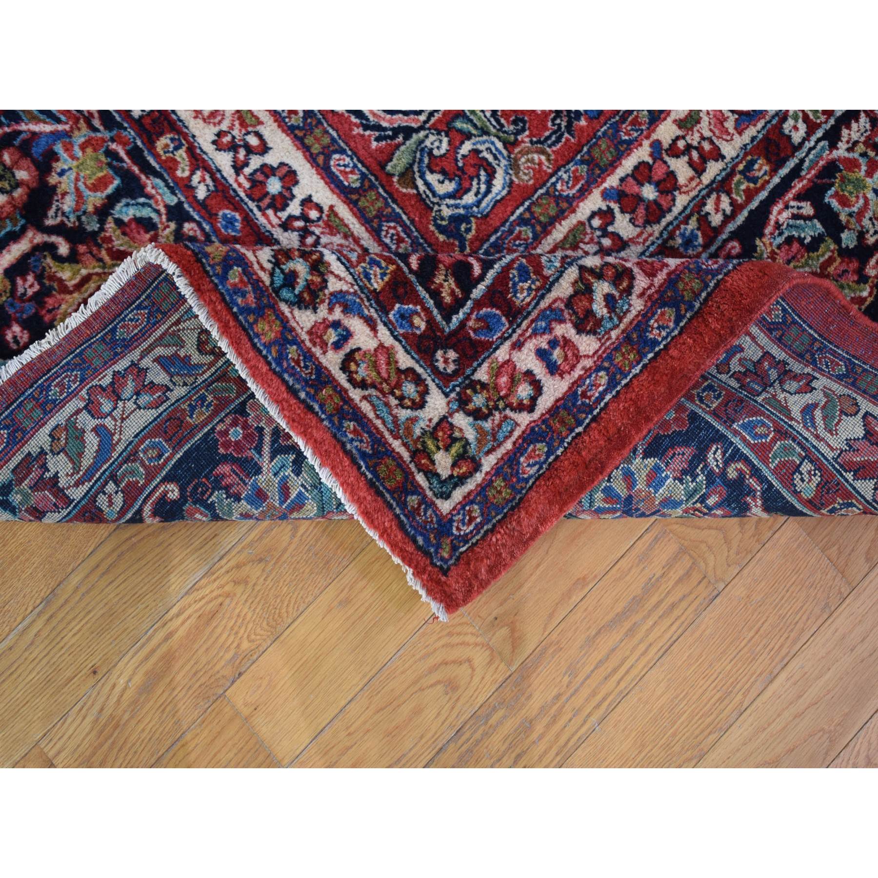 10'5"x13'7" Tomato Red, Antique Persian Sarouk with Flower Bouquet Design, Full Pile Soft and Clean Mint Condition, Hand Knotted 100% Wool Oriental Rug Sh80054