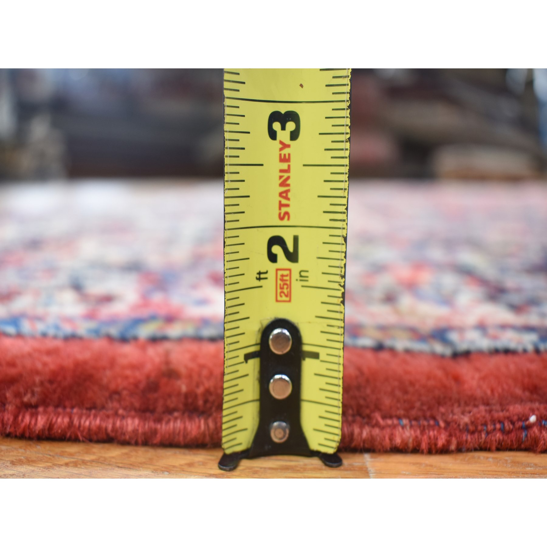 10'5"x13'7" Tomato Red, Antique Persian Sarouk with Flower Bouquet Design, Full Pile Soft and Clean Mint Condition, Hand Knotted 100% Wool Oriental Rug Sh80054