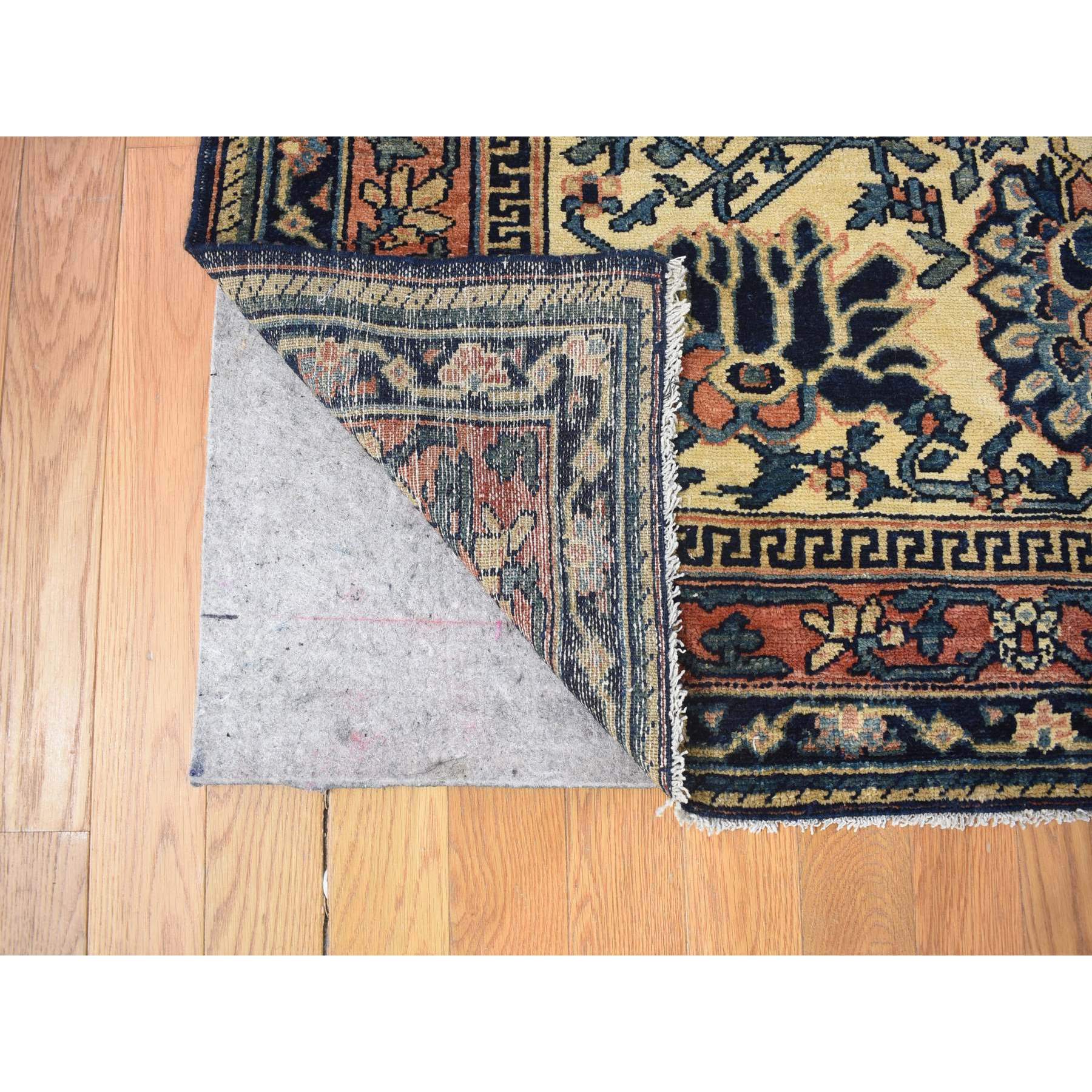 14'3"x15'7" Ivory, Antique Persian Bakhtiar with Rare All Over Design, Excellent Condition Hand Knotted Pure Wool, Signed by Kashan Carpets, Large Squarish Oversized Oriental Rug Sh80055