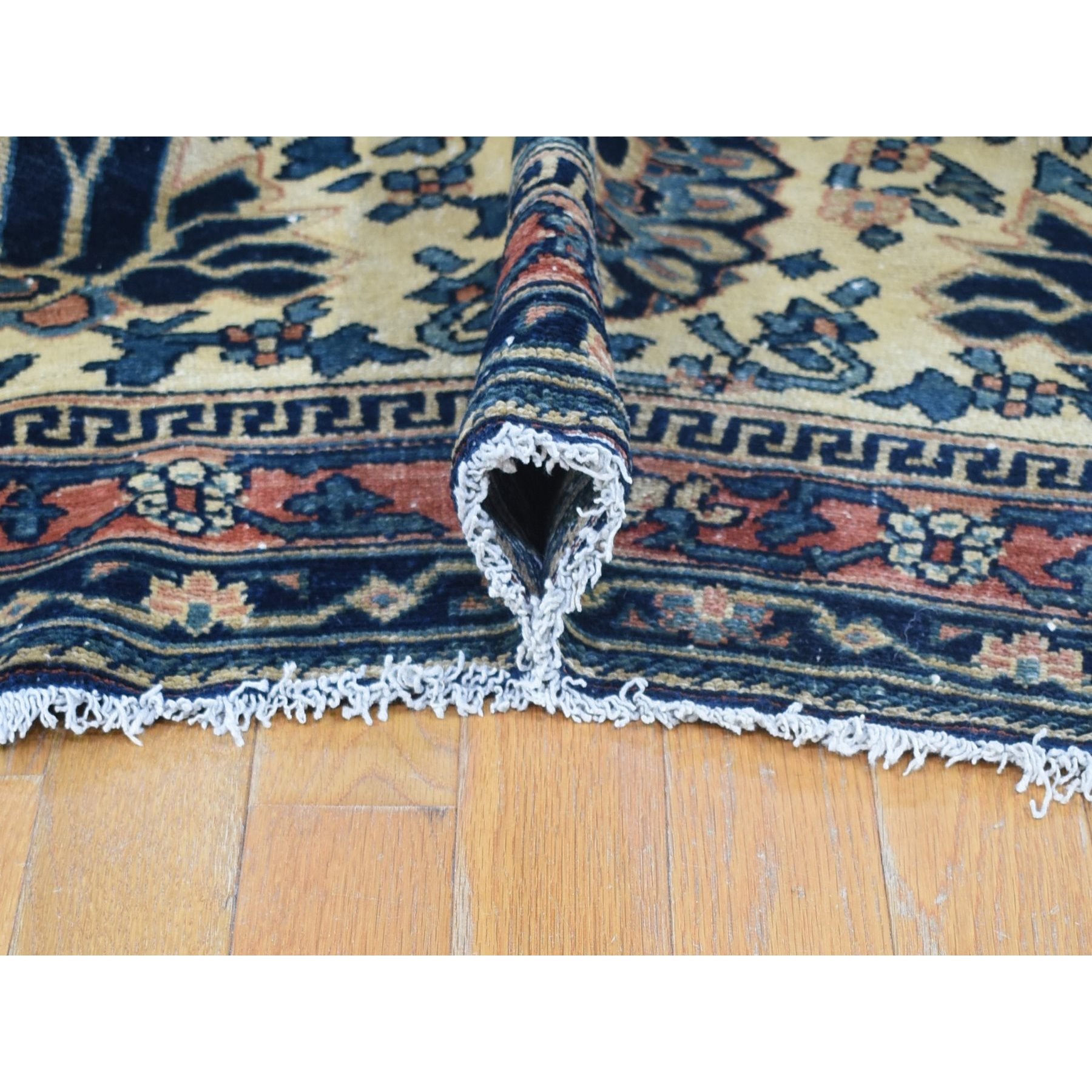 14'3"x15'7" Ivory, Antique Persian Bakhtiar with Rare All Over Design, Excellent Condition Hand Knotted Pure Wool, Signed by Kashan Carpets, Large Squarish Oversized Oriental Rug Sh80055