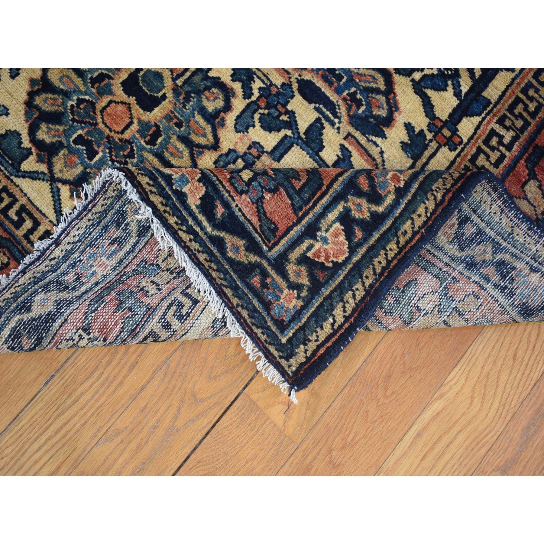 14'3"x15'7" Ivory, Antique Persian Bakhtiar with Rare All Over Design, Excellent Condition Hand Knotted Pure Wool, Signed by Kashan Carpets, Large Squarish Oversized Oriental Rug Sh80055