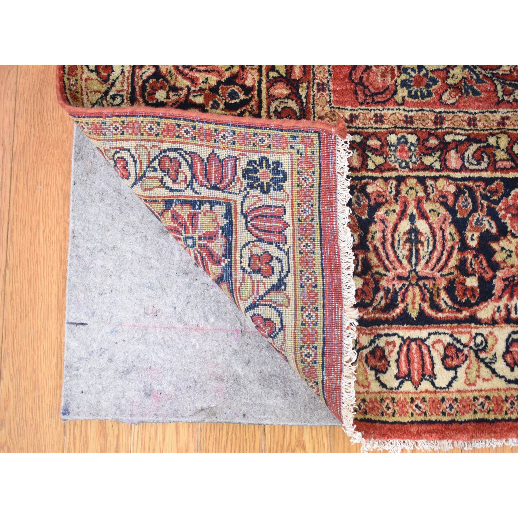 7'10"x9'10" Tomato Red, Antique Persian Sarouk with Flower Bouquet Design, Full Pile, Mint Condition, Soft Wool, Hand Knotted, Clean, Sides and Ends Professionally Secured, Oriental Rug Sh80064