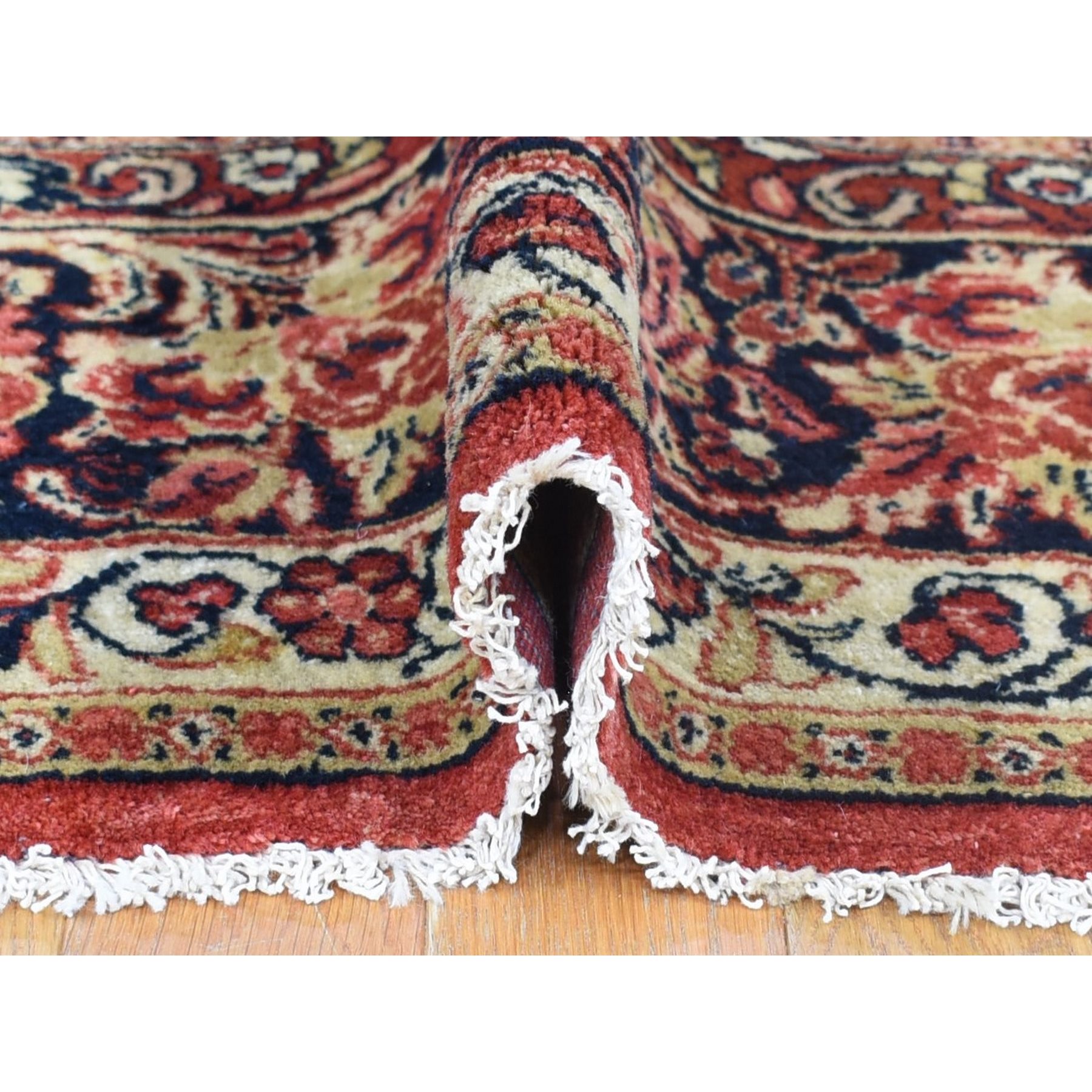 7'10"x9'10" Tomato Red, Antique Persian Sarouk with Flower Bouquet Design, Full Pile, Mint Condition, Soft Wool, Hand Knotted, Clean, Sides and Ends Professionally Secured, Oriental Rug Sh80064