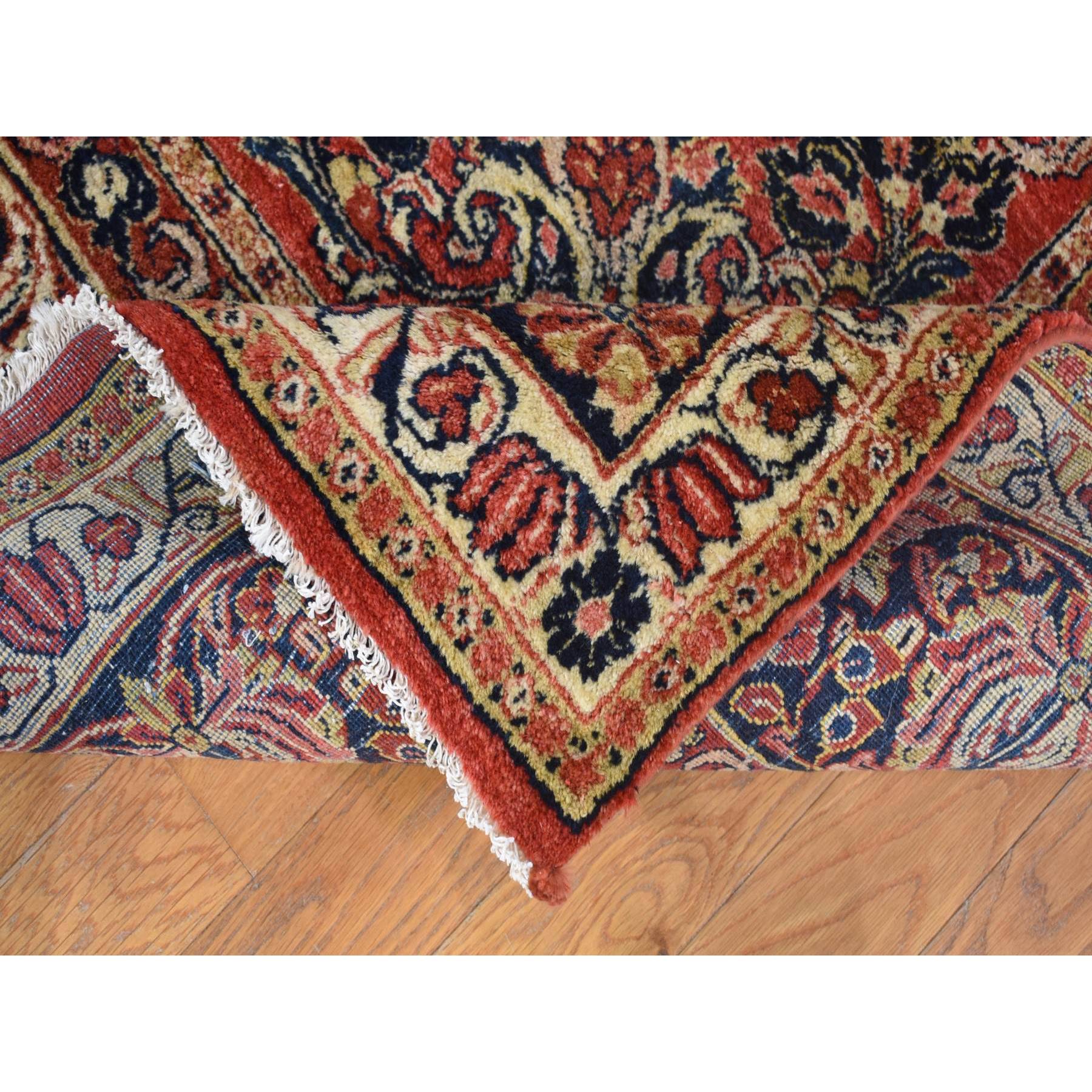 7'10"x9'10" Tomato Red, Antique Persian Sarouk with Flower Bouquet Design, Full Pile, Mint Condition, Soft Wool, Hand Knotted, Clean, Sides and Ends Professionally Secured, Oriental Rug Sh80064