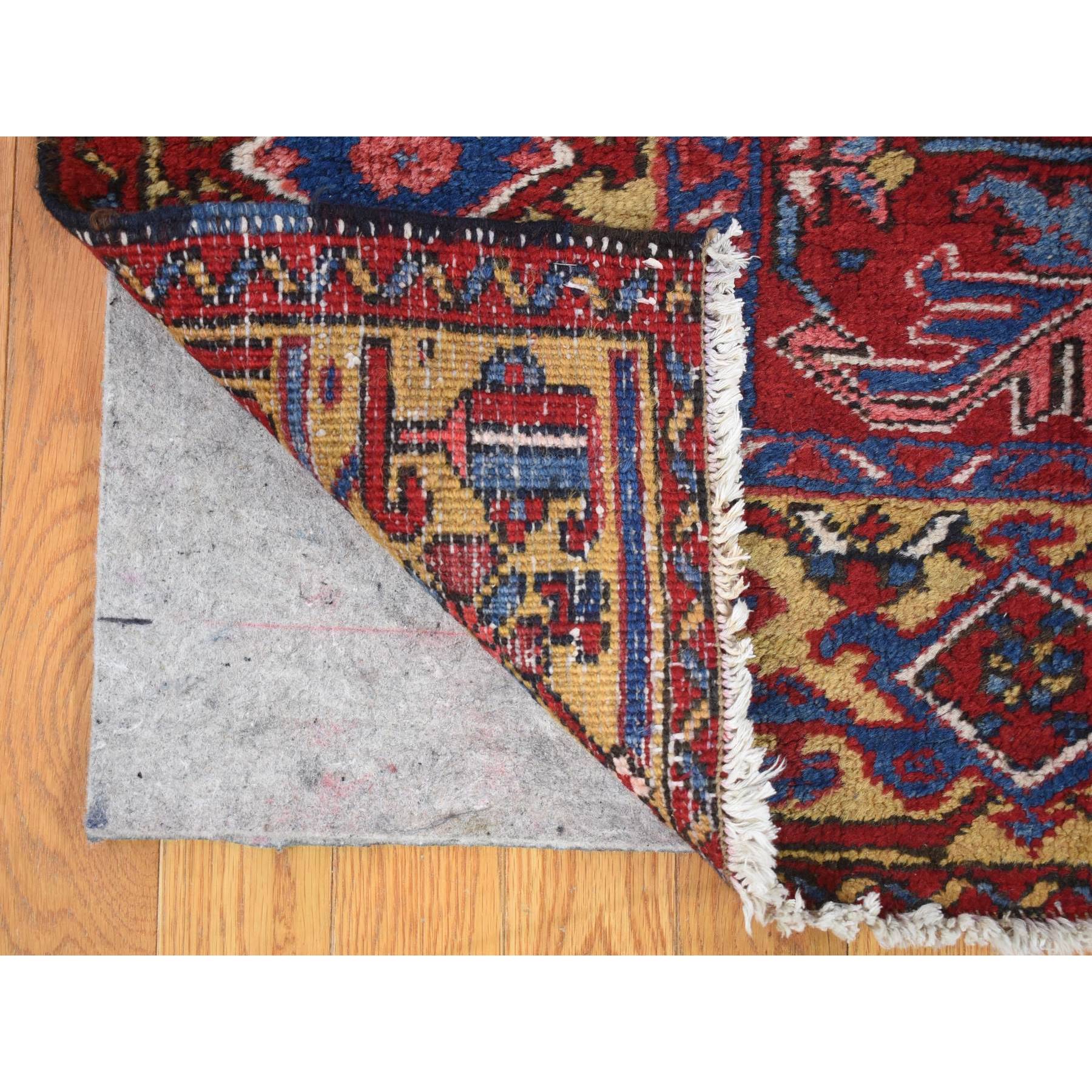7'4"x9'9" Tomato Red With Gold, Antique Persian Heriz All Over Geometric Design, Pure Wool, Full Pile, Excellent Condition, Hand Knotted, Clean, Sides and Ends Professionally Secured, Oriental Rug Sh80069