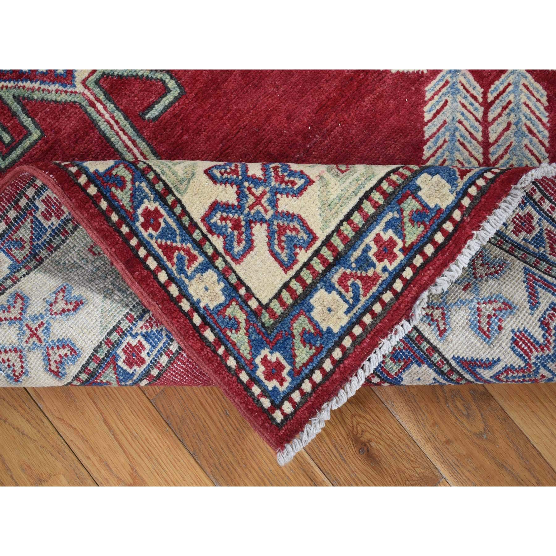 5'3"x7'1" Rich Red, Afghan Special Kazak with Geometric Design, Natural Dyes, Hand Knotted, Pure Wool Oriental Rug Sh80083