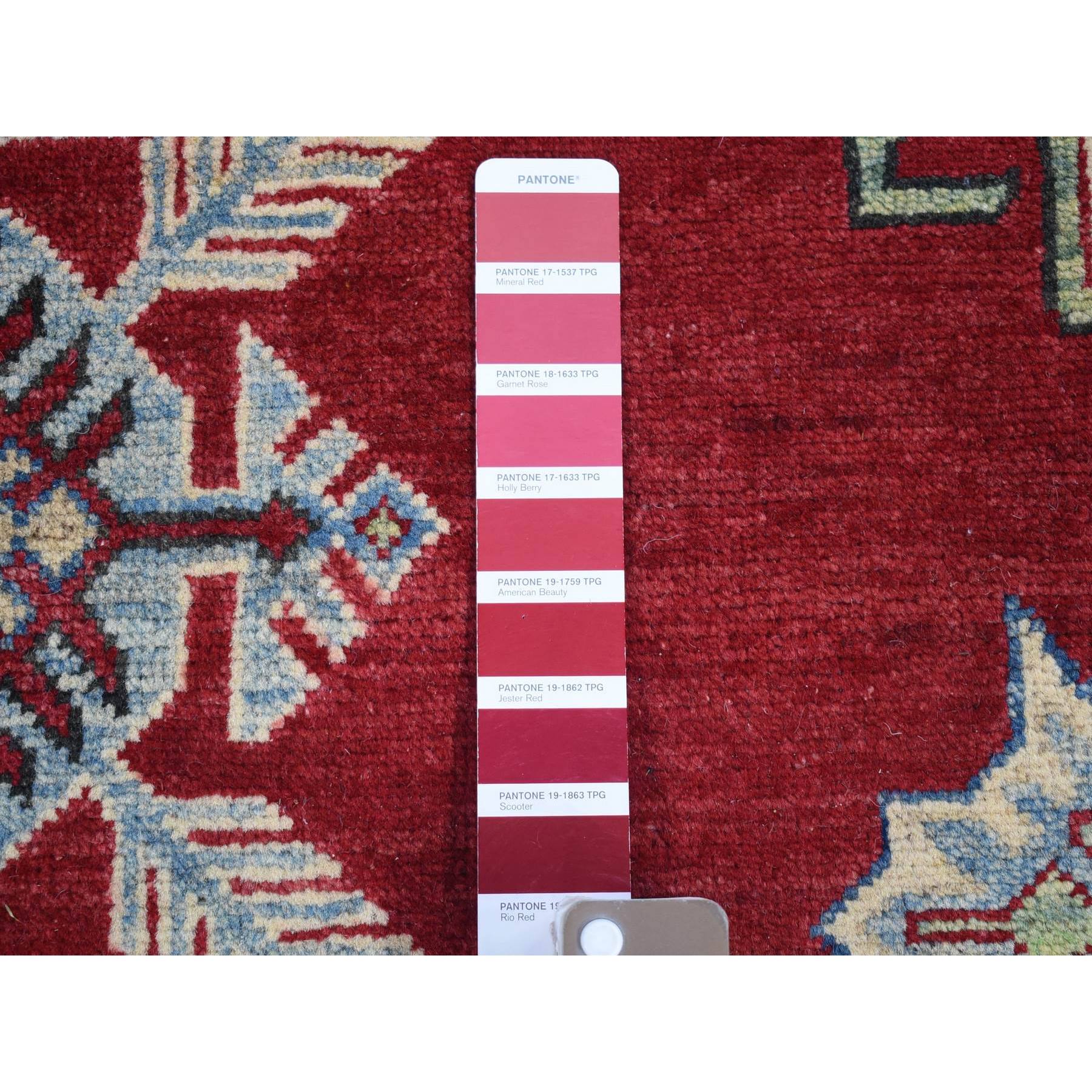 5'3"x7'1" Rich Red, Afghan Special Kazak with Geometric Design, Natural Dyes, Hand Knotted, Pure Wool Oriental Rug Sh80083