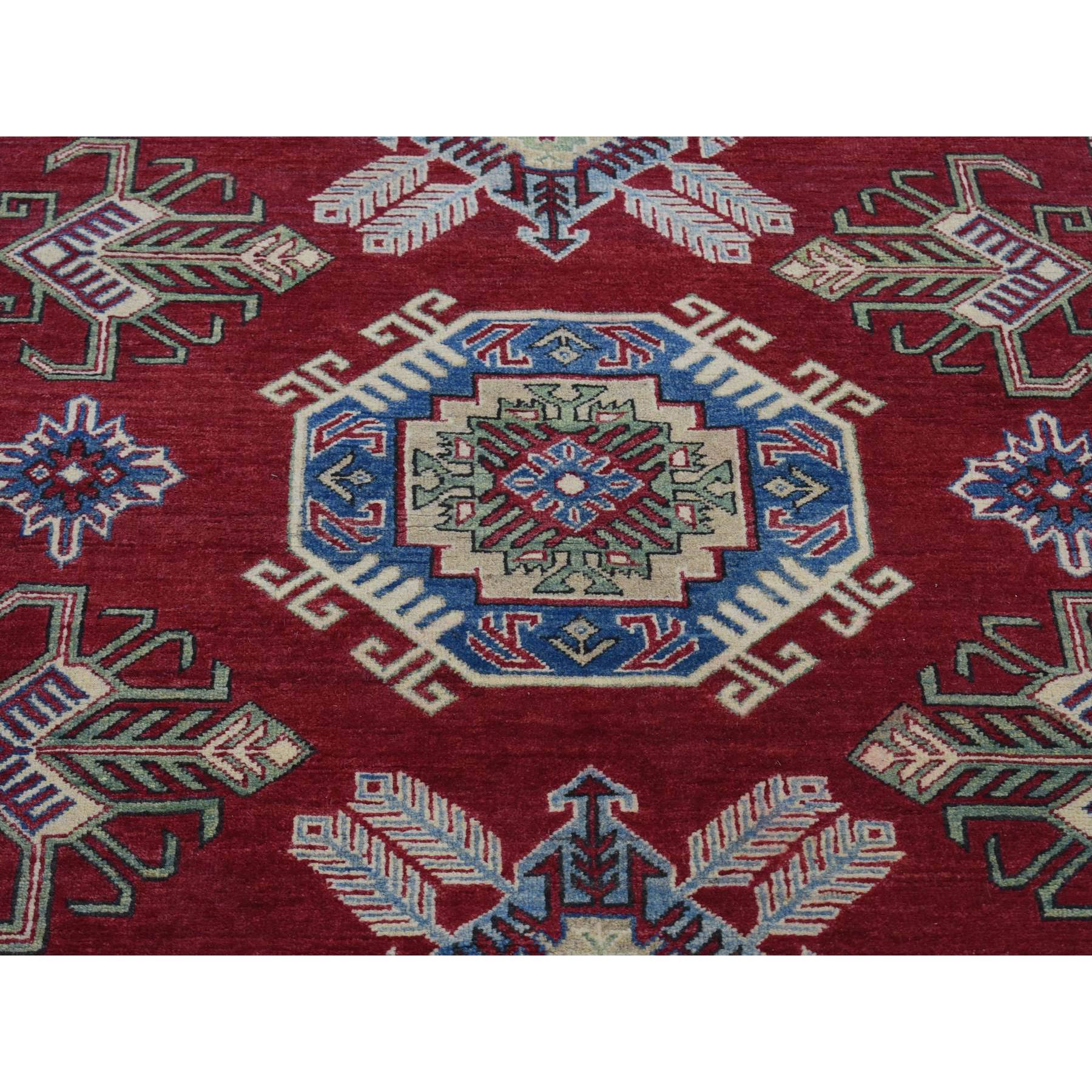 5'3"x7'1" Rich Red, Afghan Special Kazak with Geometric Design, Natural Dyes, Hand Knotted, Pure Wool Oriental Rug Sh80083
