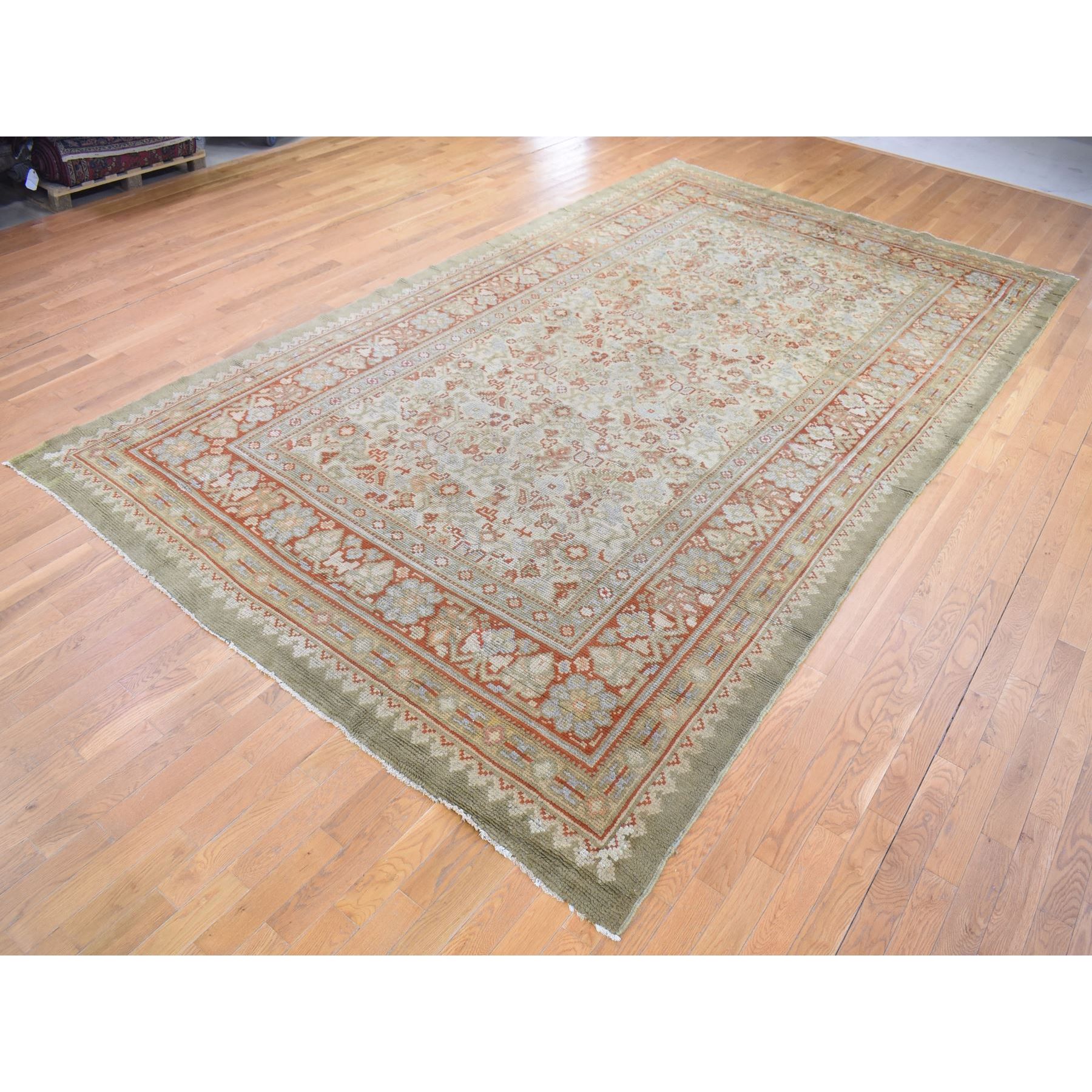 8'7"x14'10" Beige, Antique European Donegal, Excellent Condition Pure Wool Hand Knotted, Extra Wide Gallery Size Oriental Rug Sh80099